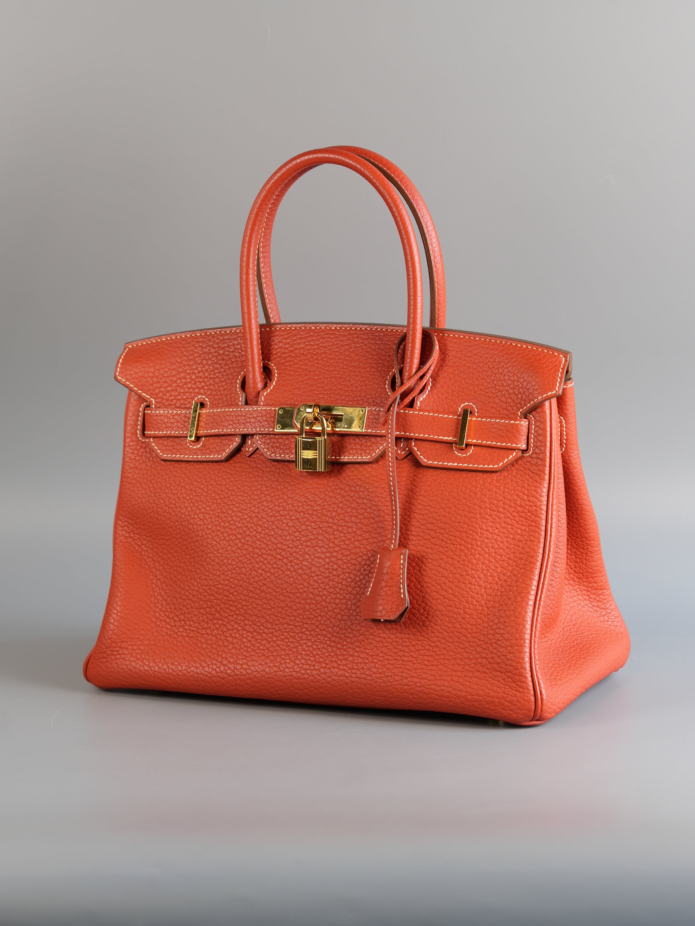 Birkin 30 in Sanguine Clemence Leather & Gold Hardware Stamp Square Q | Purse Maison Luxury Bags Shop