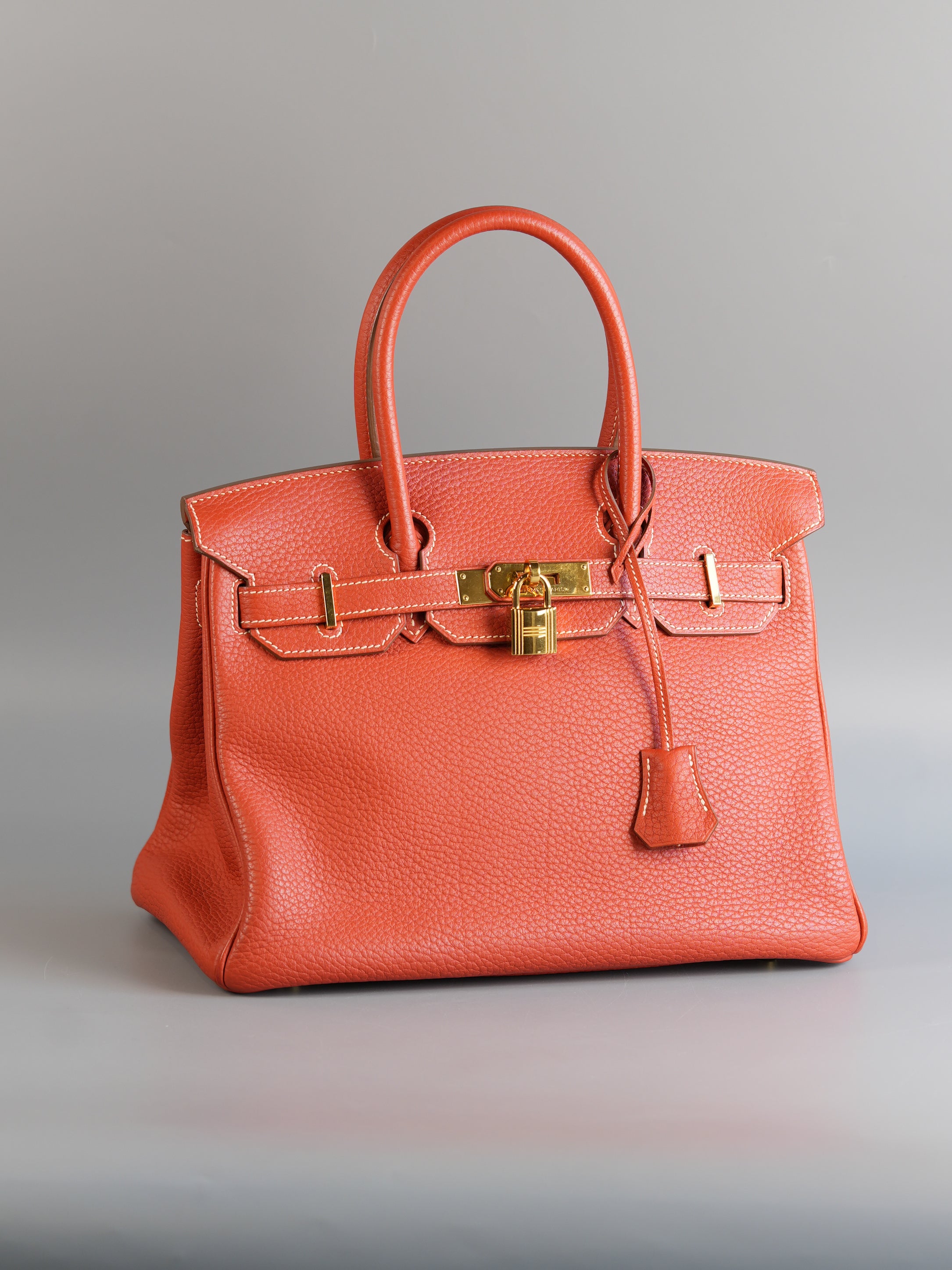 Birkin 30 in Sanguine Clemence Leather & Gold Hardware Stamp Square Q | Purse Maison Luxury Bags Shop