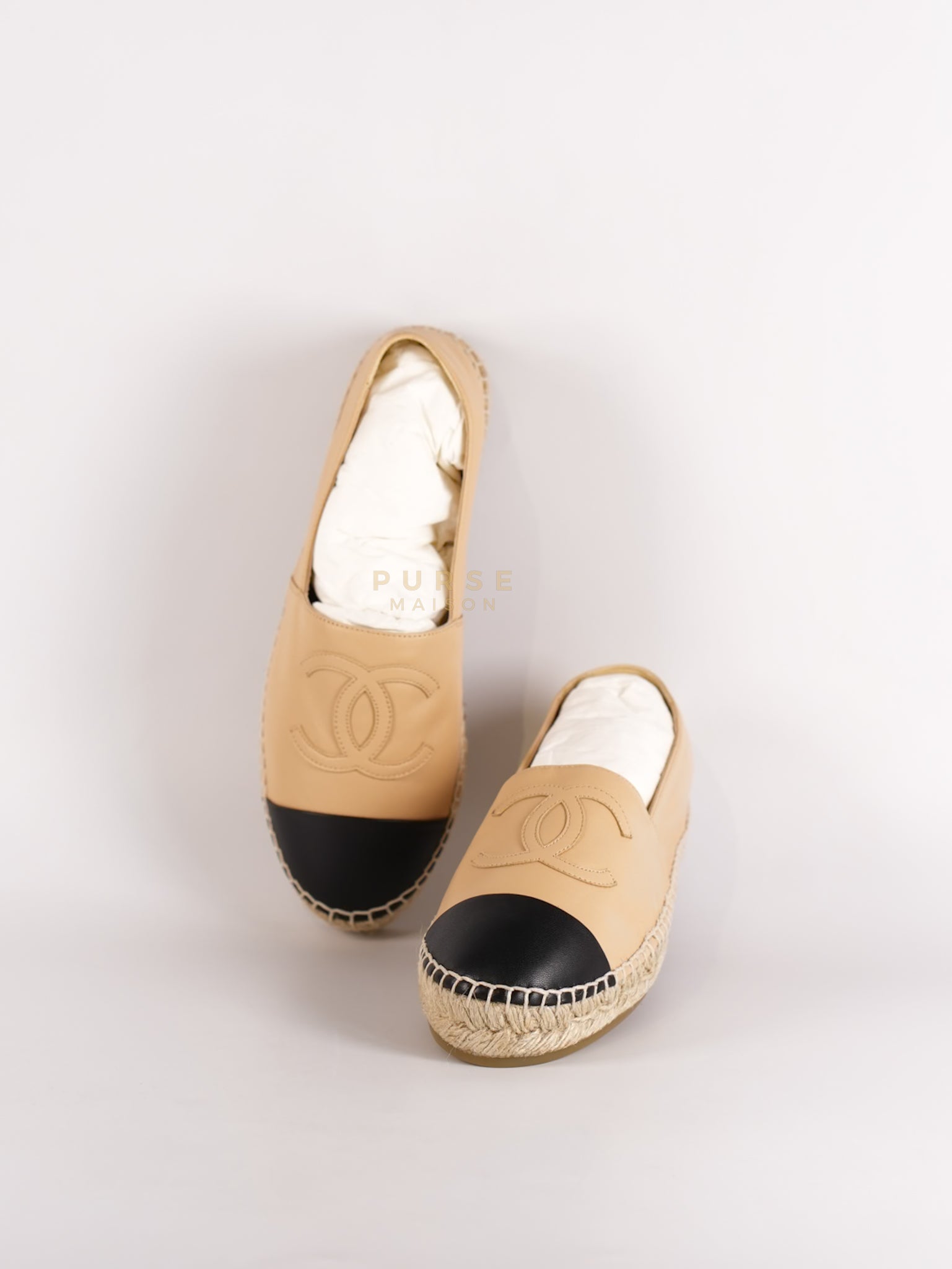 Espadrilles Beige/Black Two-tone Lambskin Leather Size 37 (23cm)
