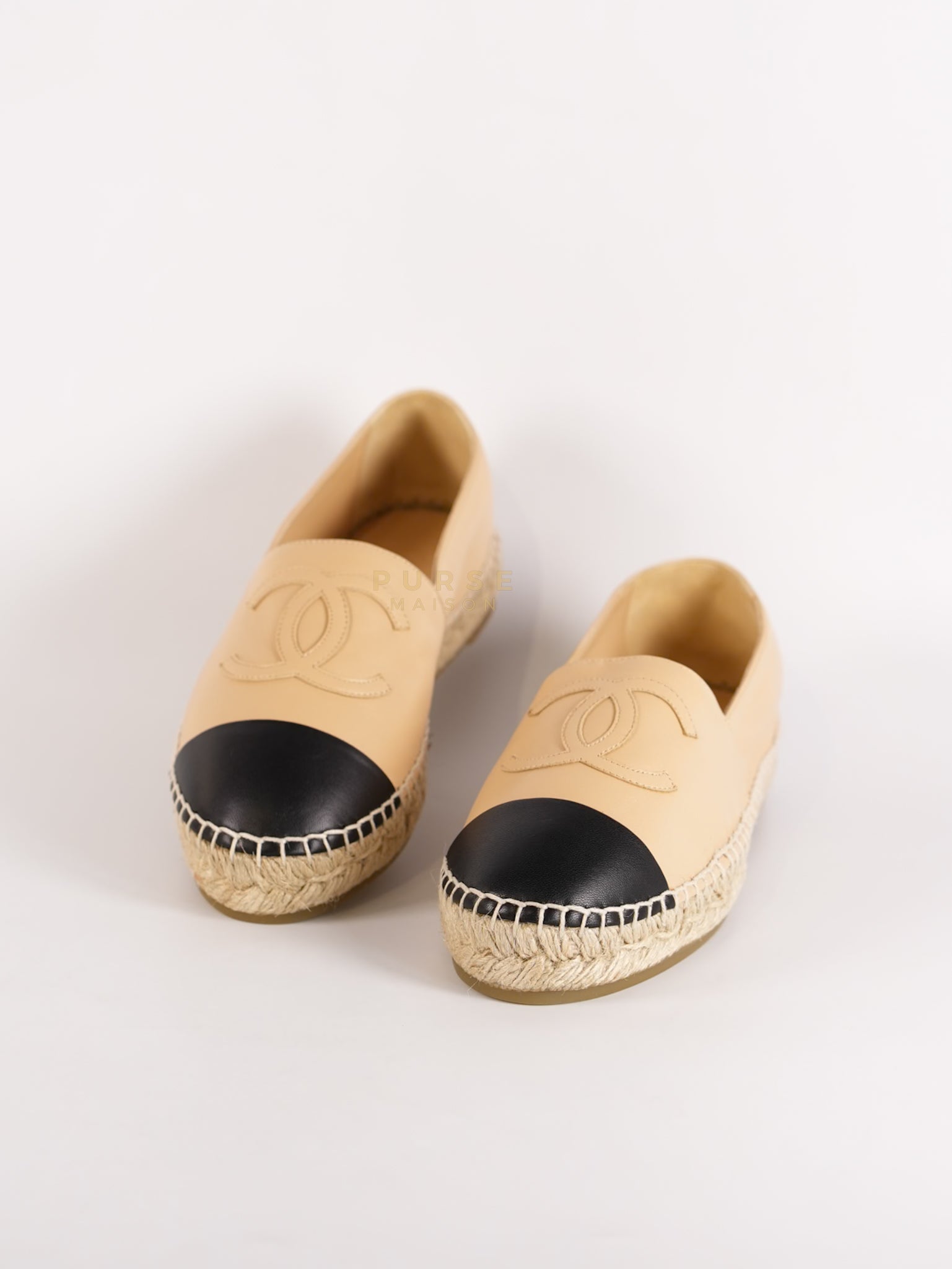 Espadrilles Beige/Black Two-tone Lambskin Leather Size 37 (23cm)