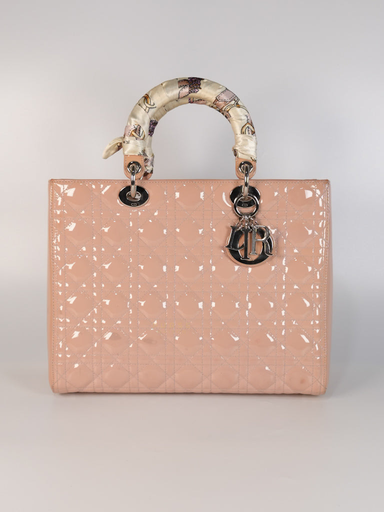 Lady Dior Large Light Pink Cannage Patent Leather
