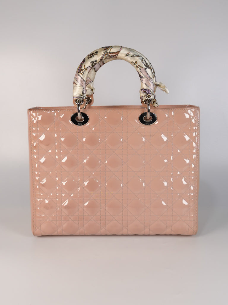 Lady Dior Large Light Pink Cannage Patent Leather
