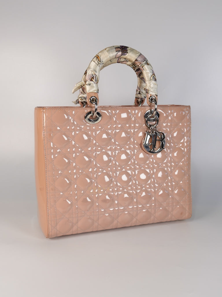 Lady Dior Large Light Pink Cannage Patent Leather