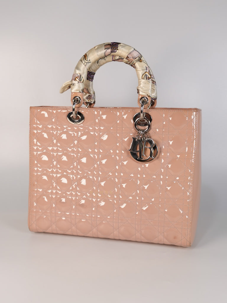Lady Dior Large Light Pink Cannage Patent Leather
