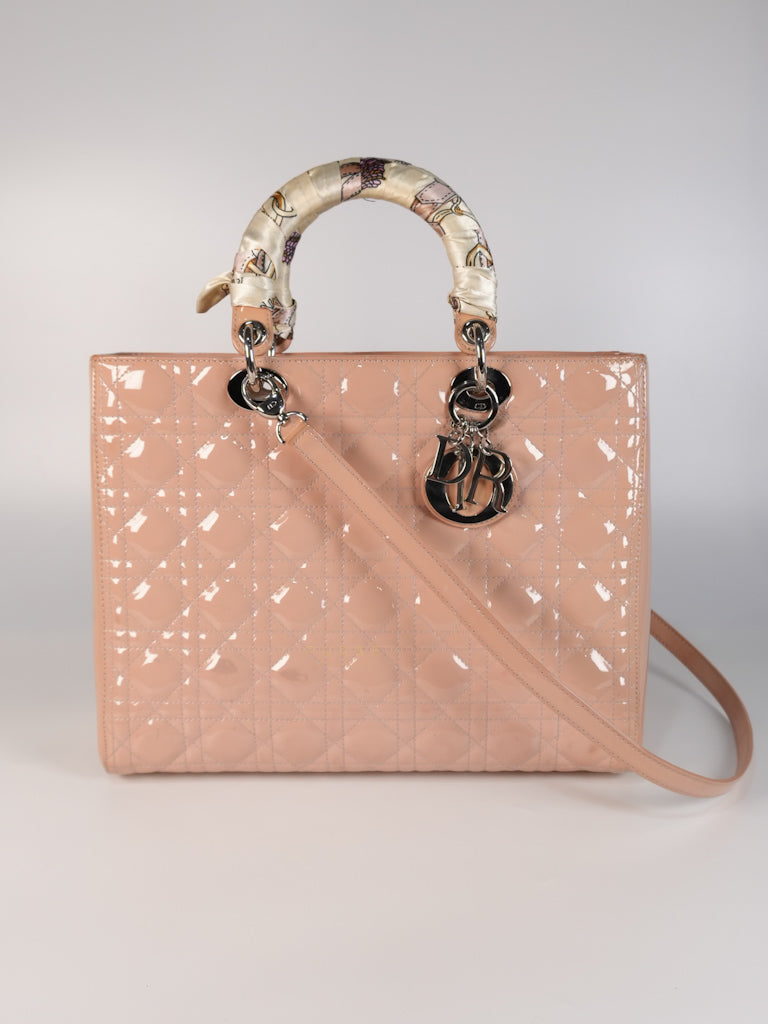 Lady Dior Large Light Pink Cannage Patent Leather