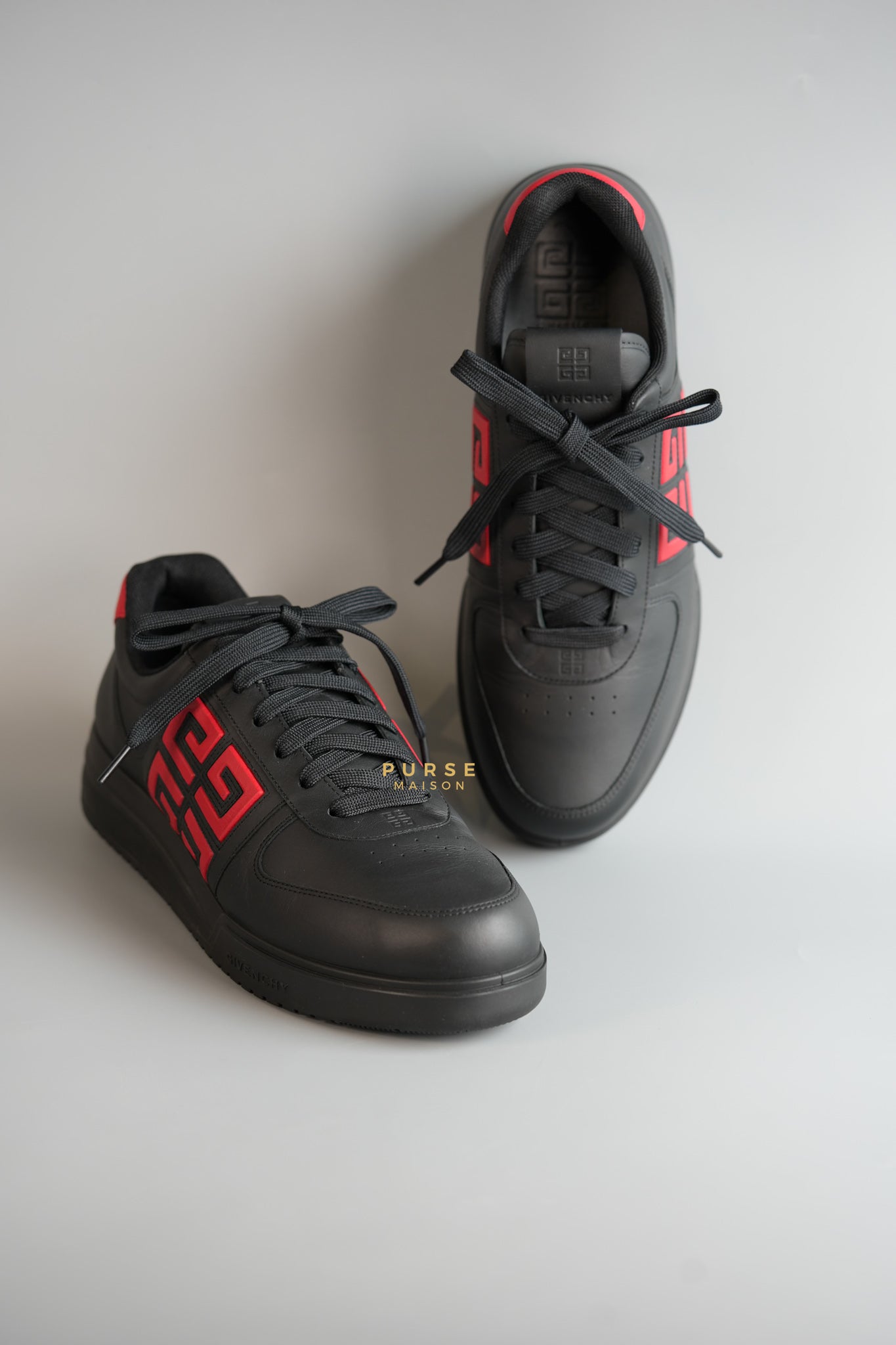 G4 Low Sneakers in Black/Red Calf Leather Size 43 EU (29cm)