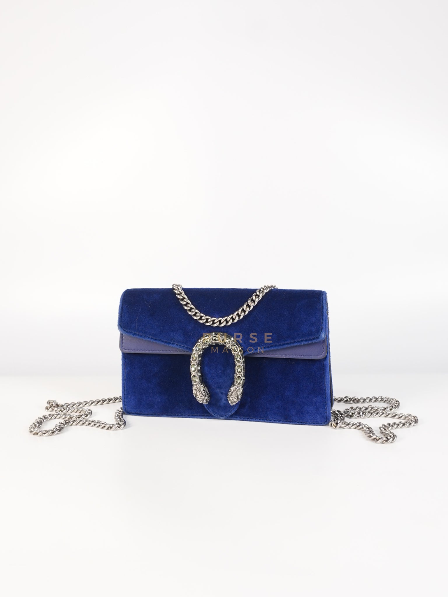 Super Mini Dionysus Blue Velvet Suede Leather Chain Bag