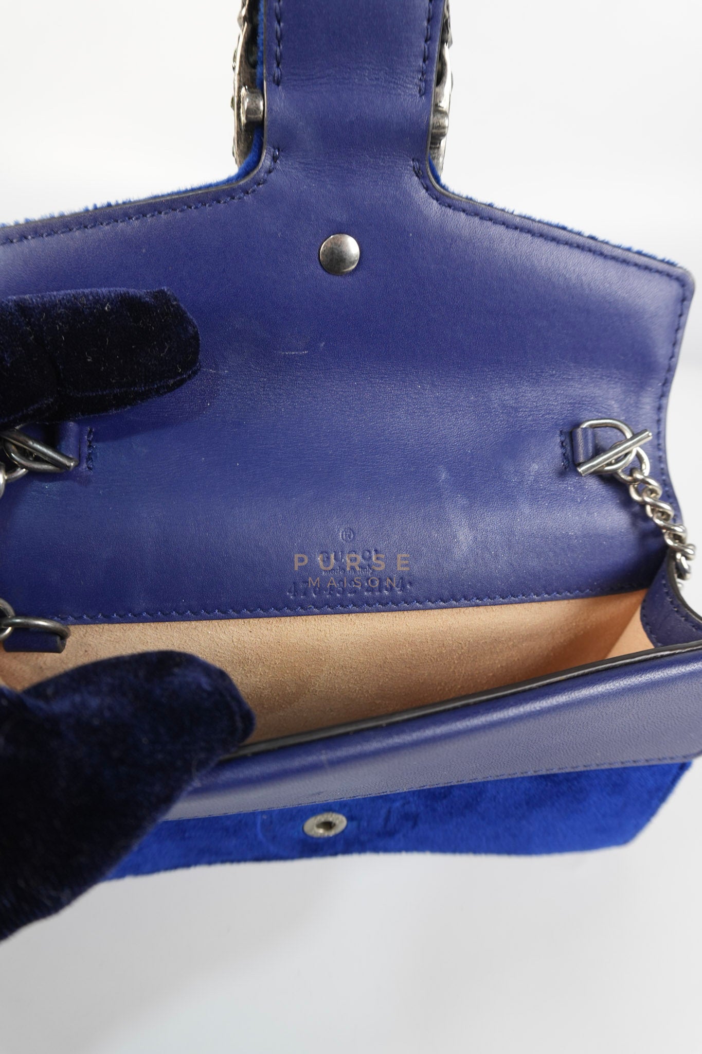 Super Mini Dionysus Blue Velvet Suede Leather Chain Bag