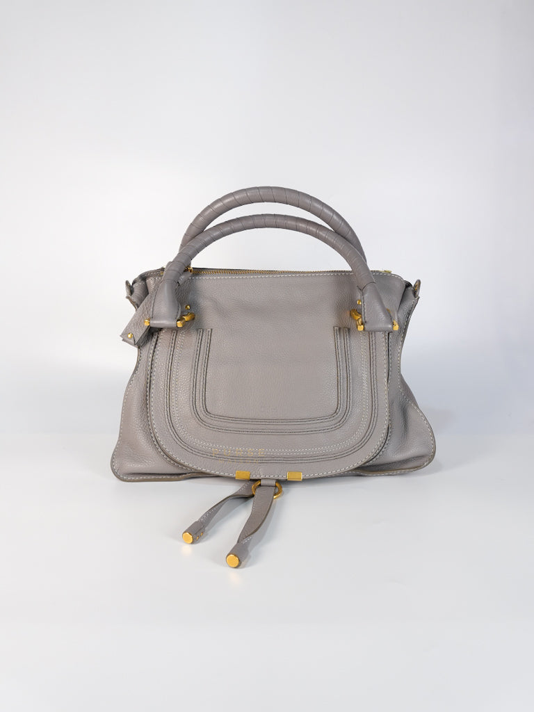Marcie Satchel Bag Medium in Gray Calfskin Leather