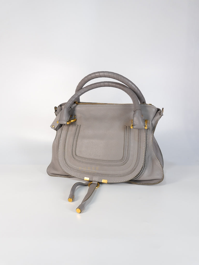 Marcie Satchel Bag Medium in Gray Calfskin Leather