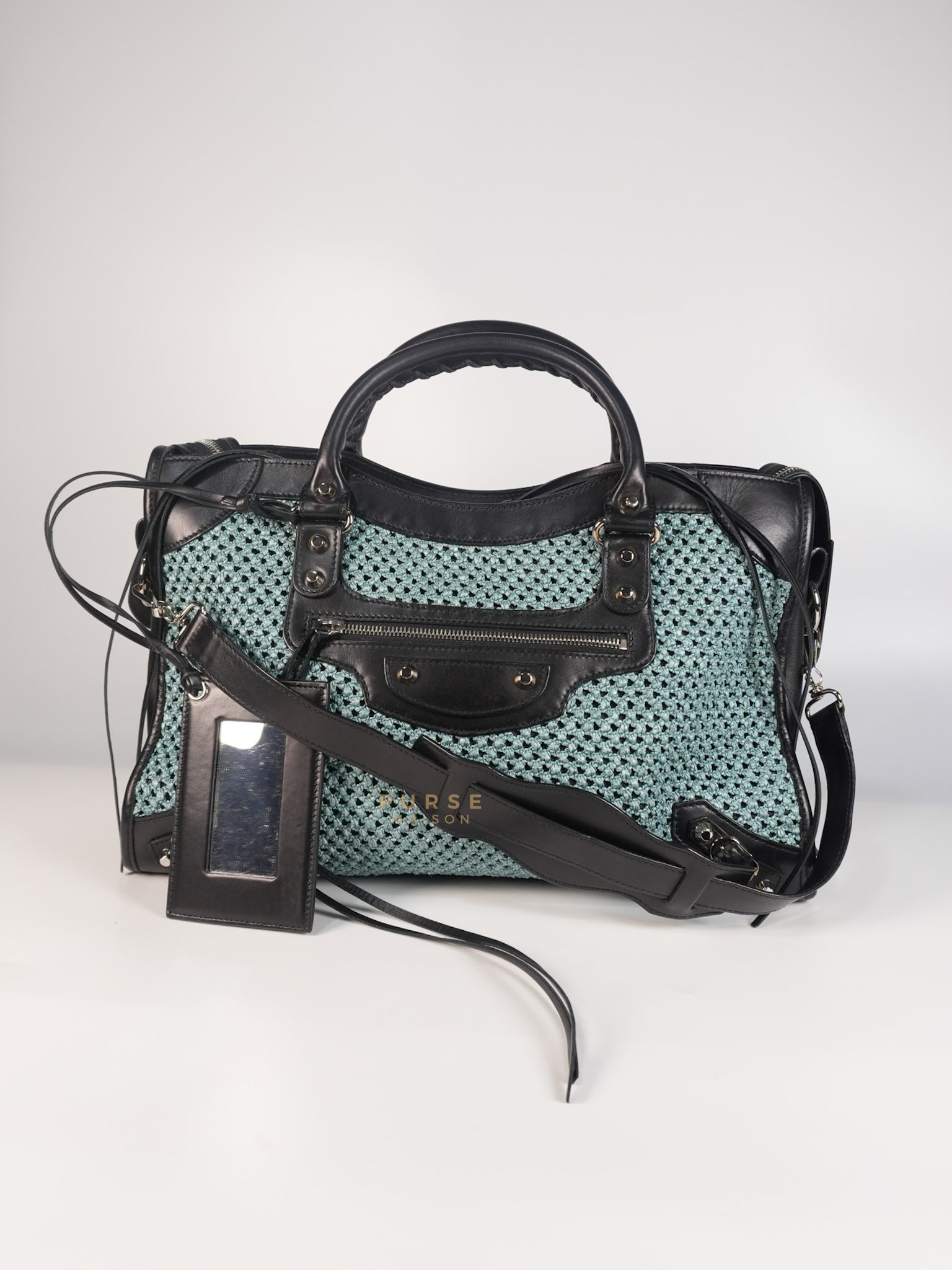 Raffia Bicolor City Medium Metallic Shoulder Bag