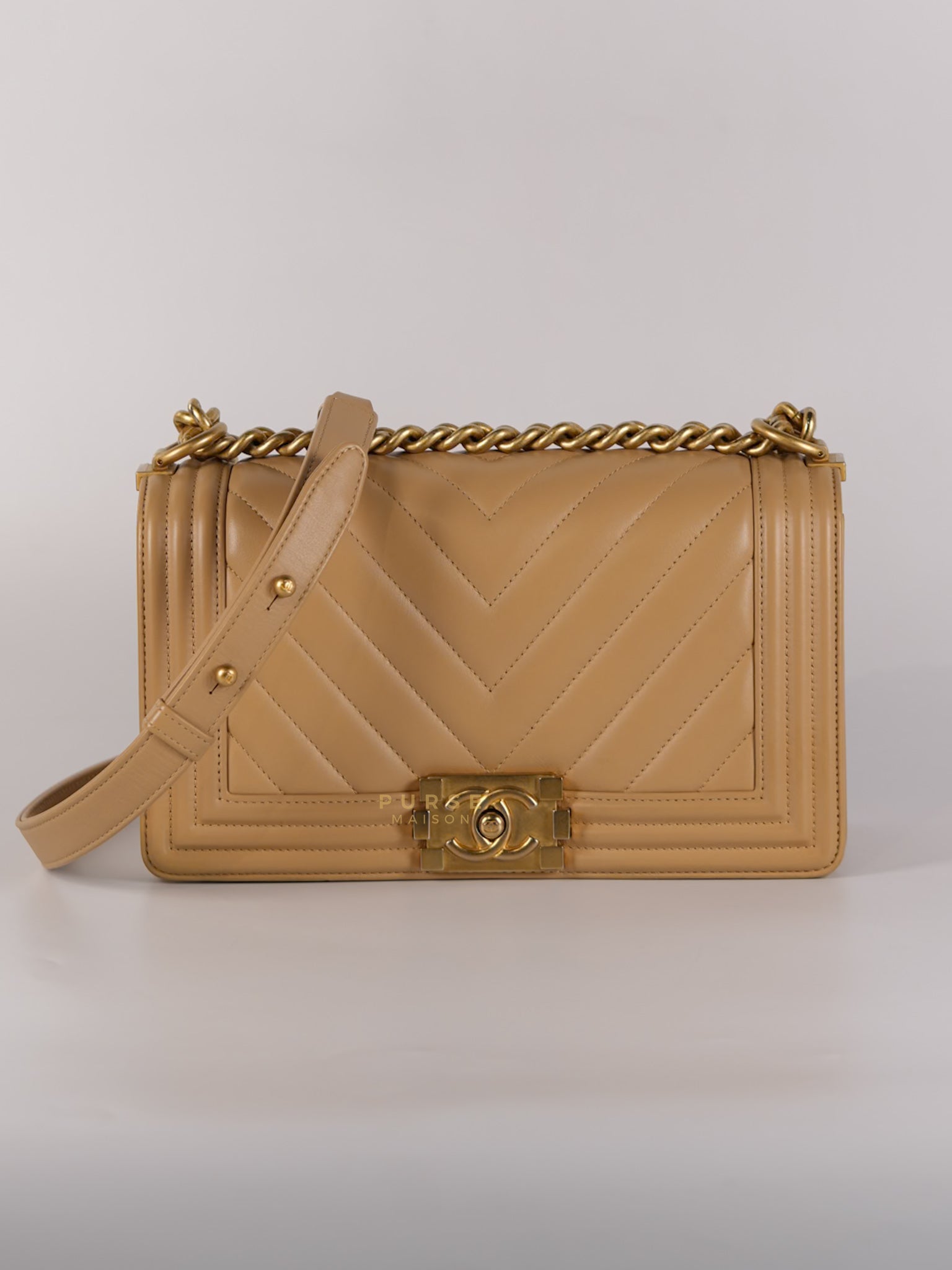 Le Boy Old Medium in Beige Chevron Lambskin Leather Series 25