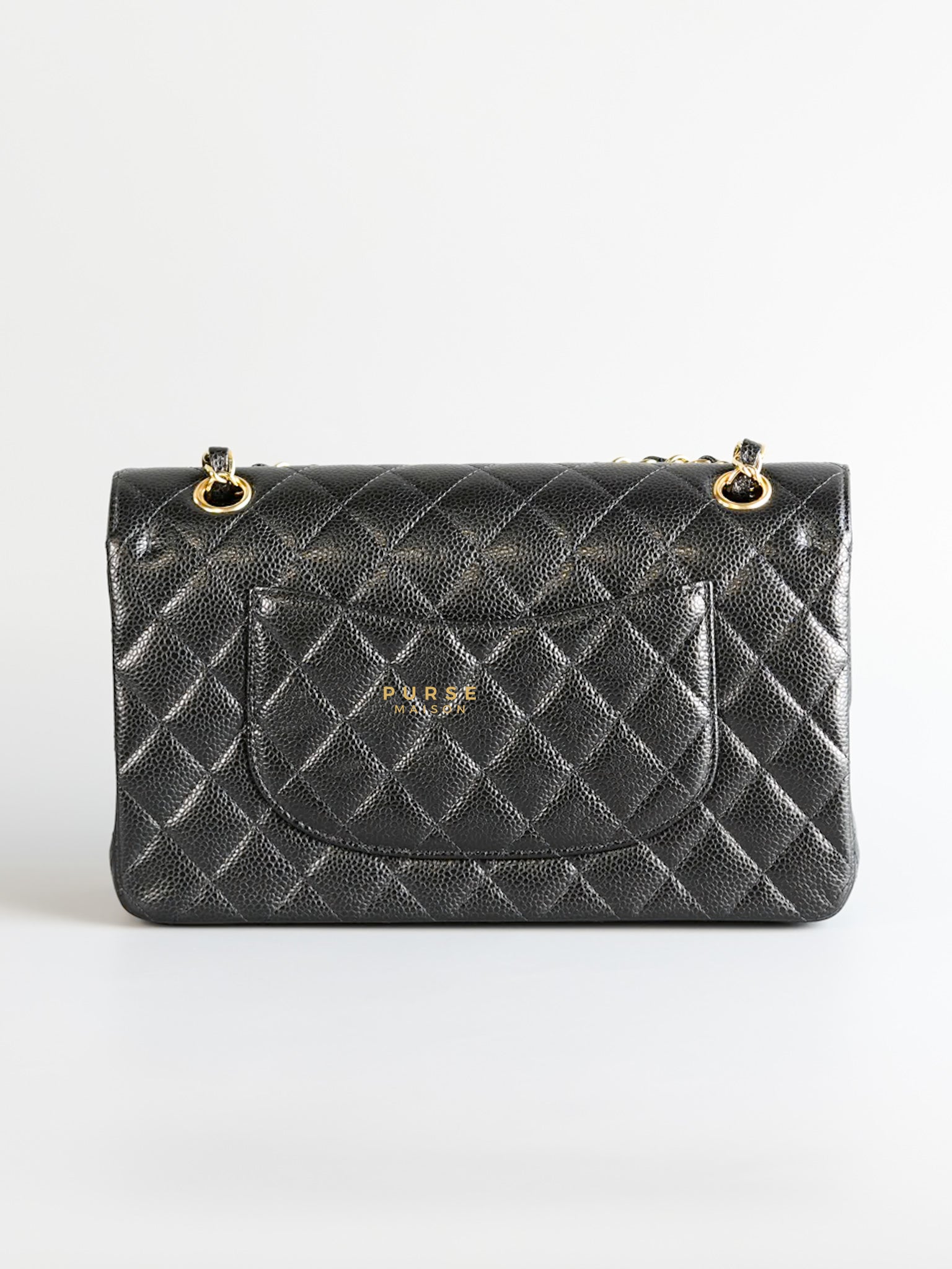 Classic Double Flap Medium Black Quilted Caviar and Gold Hardware (Microchip) | Purse Maison Luxury Bags Shop