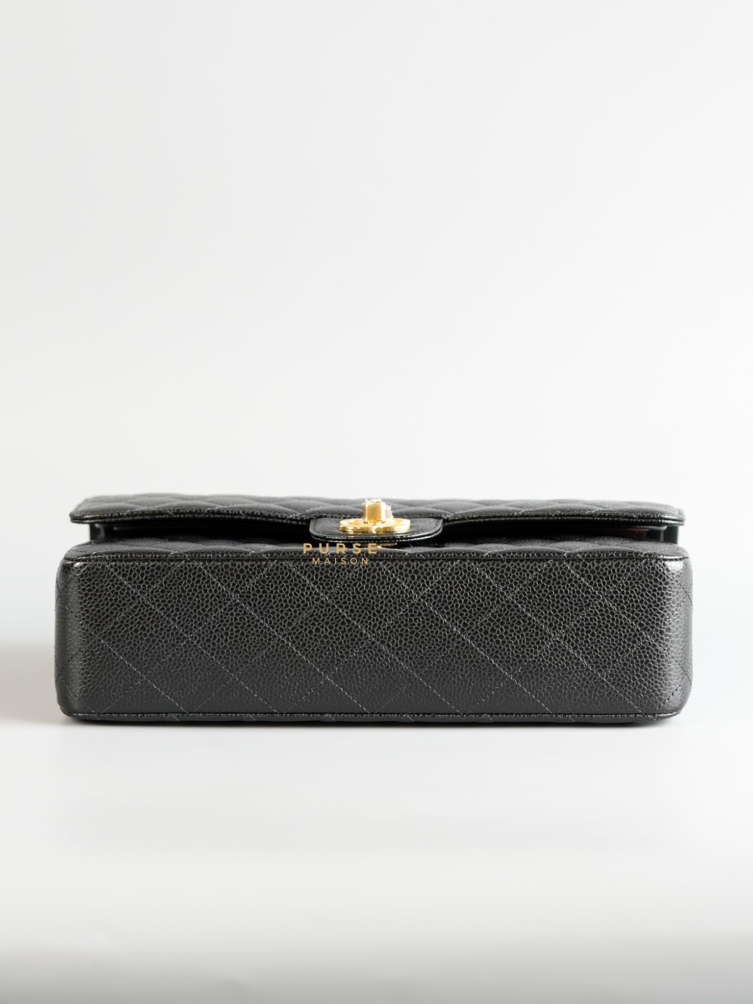 Classic Double Flap Medium Black Quilted Caviar and Gold Hardware (Microchip) | Purse Maison Luxury Bags Shop