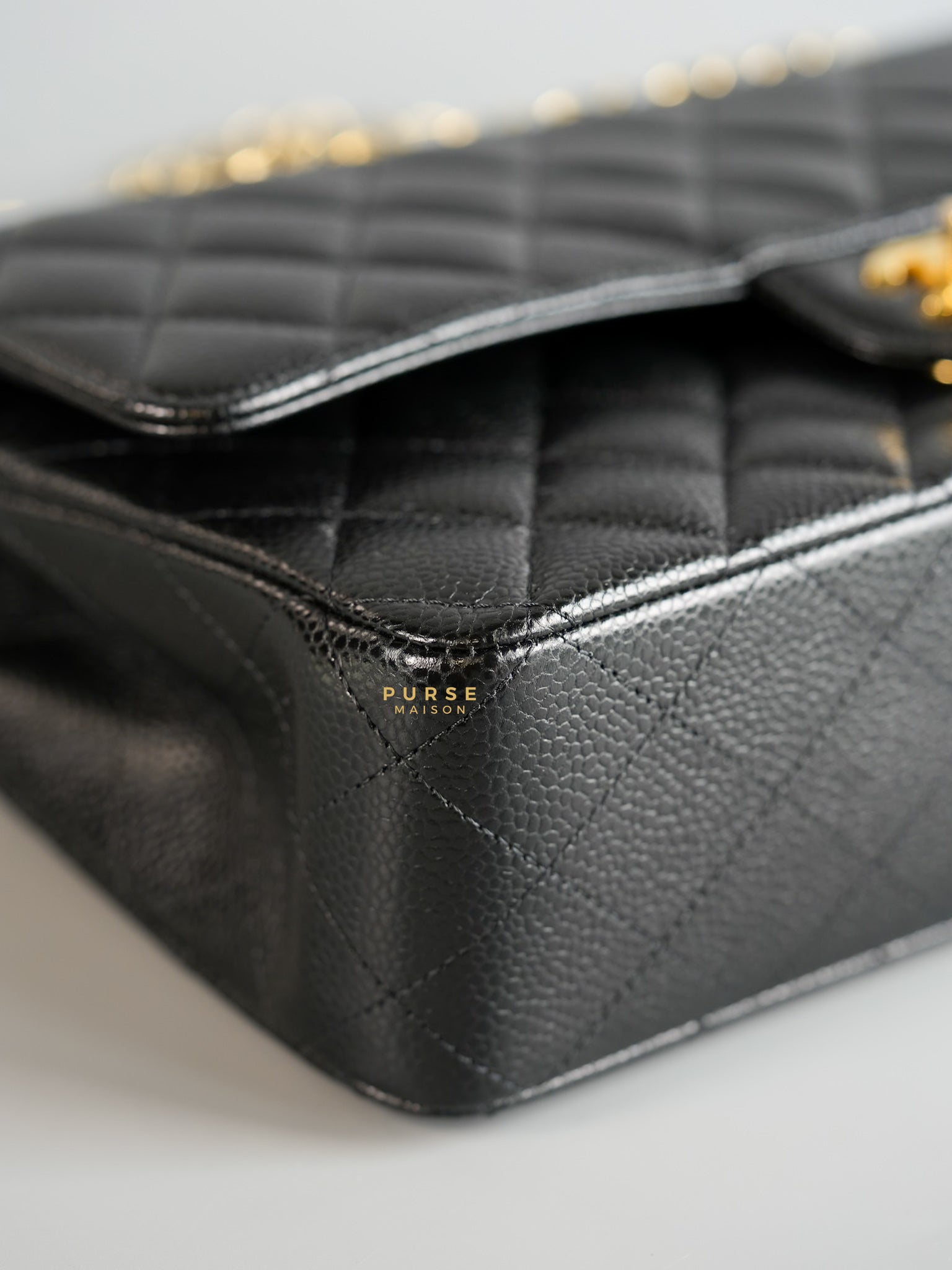 Classic Double Flap Medium Black Quilted Caviar and Gold Hardware (Microchip) | Purse Maison Luxury Bags Shop