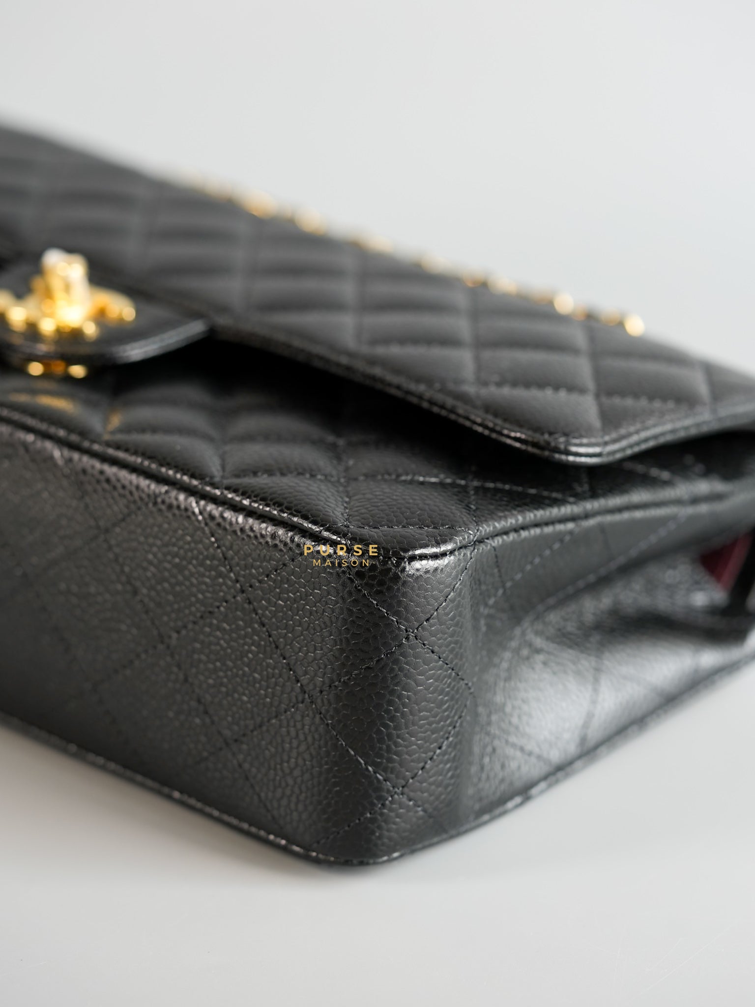 Classic Double Flap Medium Black Quilted Caviar and Gold Hardware (Microchip) | Purse Maison Luxury Bags Shop