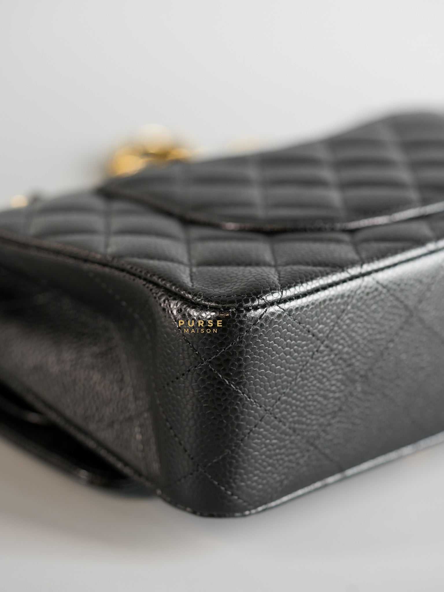 Classic Double Flap Medium Black Quilted Caviar and Gold Hardware (Microchip) | Purse Maison Luxury Bags Shop