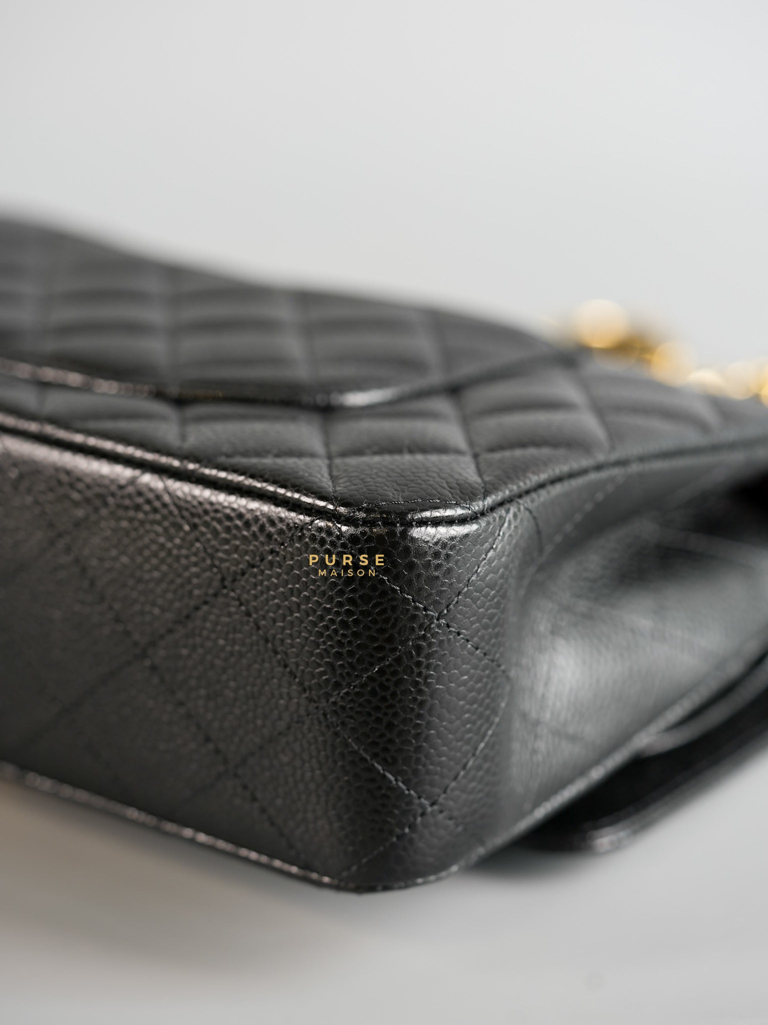 Classic Double Flap Medium Black Quilted Caviar and Gold Hardware (Microchip) | Purse Maison Luxury Bags Shop