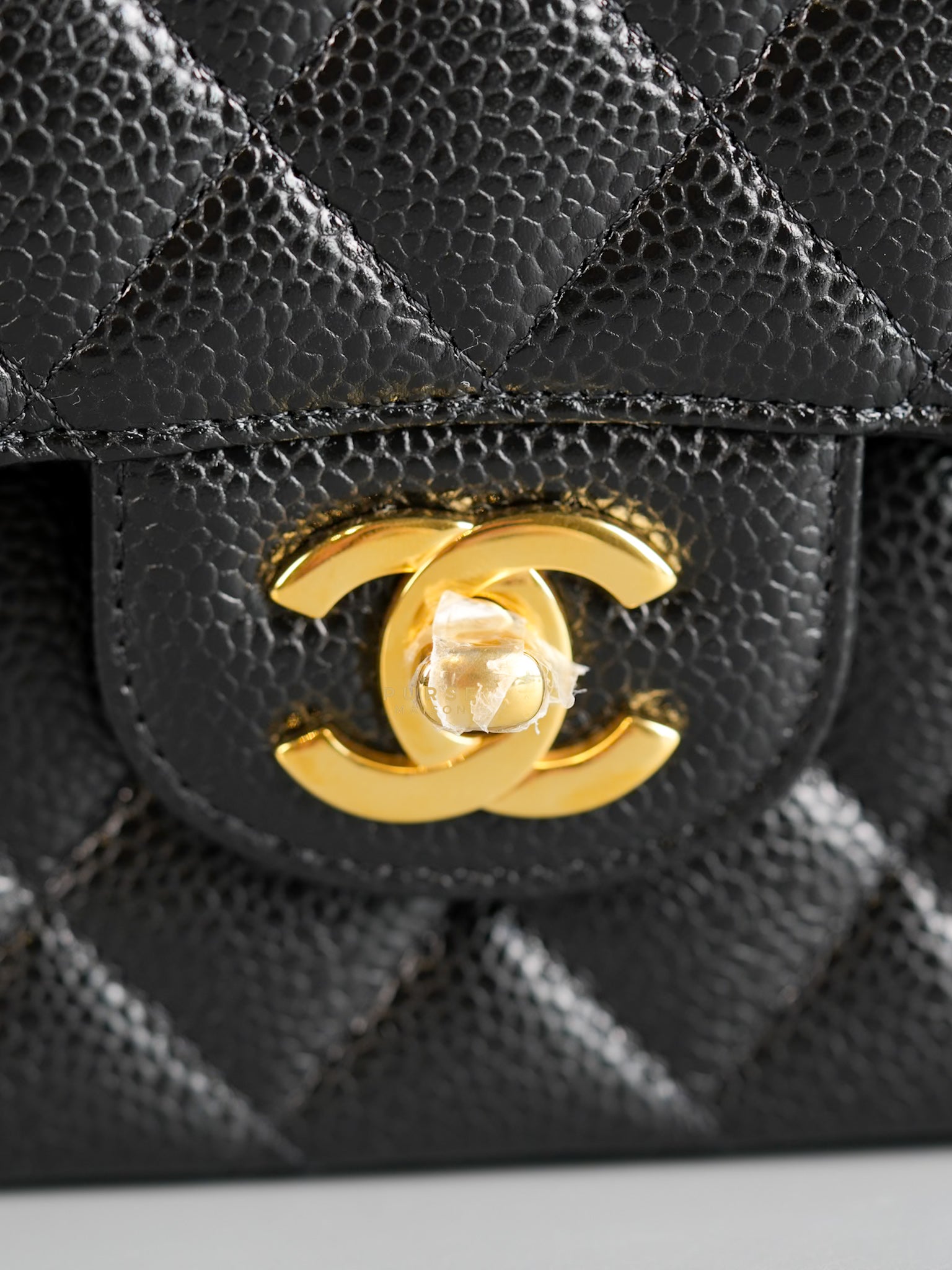 Classic Double Flap Medium Black Quilted Caviar and Gold Hardware (Microchip) | Purse Maison Luxury Bags Shop