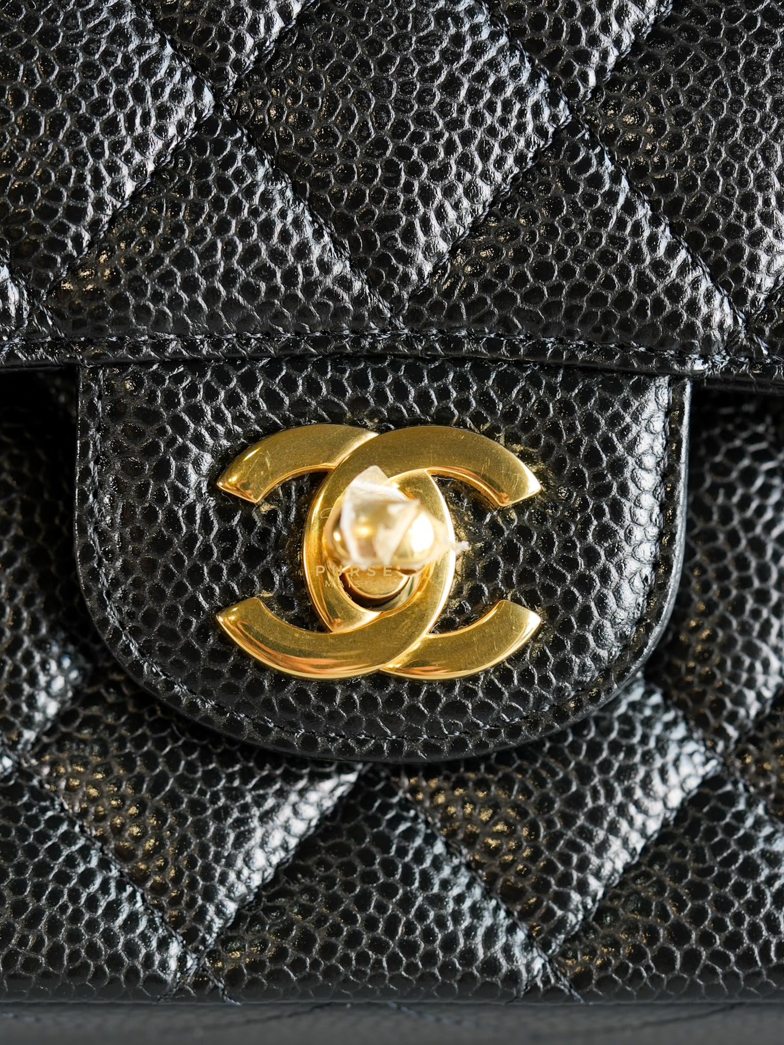 Classic Double Flap Medium Black Quilted Caviar and Gold Hardware (Microchip) | Purse Maison Luxury Bags Shop