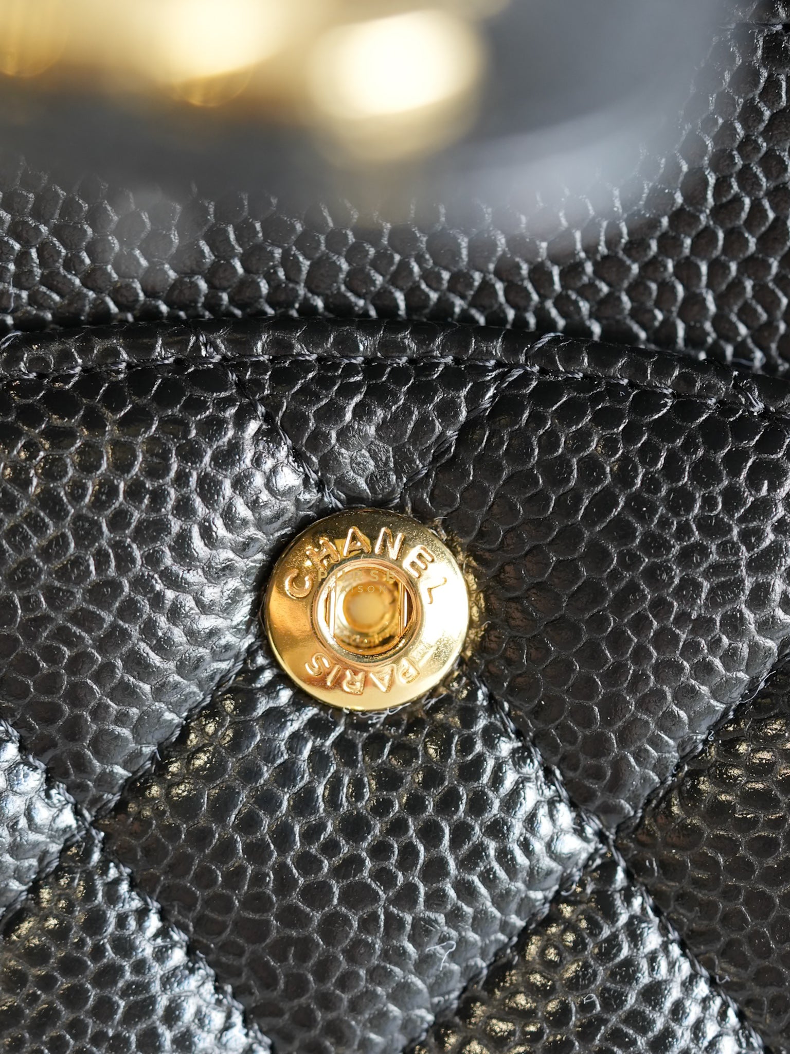 Classic Double Flap Medium Black Quilted Caviar and Gold Hardware (Microchip) | Purse Maison Luxury Bags Shop