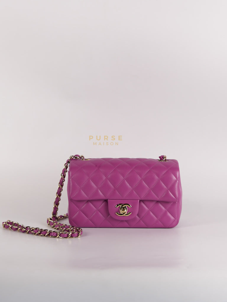 Mini Rectangular Shoulder Bag in Violet Lambskin Leather & Gold Hardware Series 30