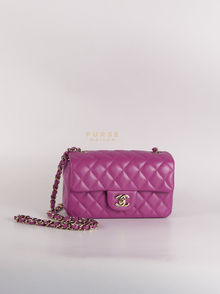 Mini Rectangular Shoulder Bag in Violet Lambskin Leather & Gold Hardware Series 30