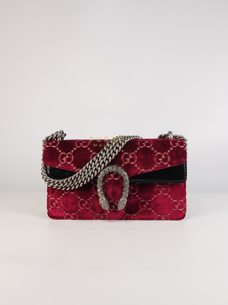Dionysus Small Shoulder Bag in Red Velvet Leather & Ruthenium Hardware