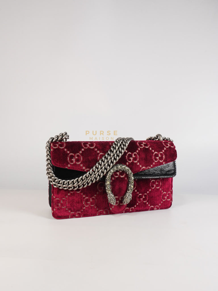Dionysus Small Shoulder Bag in Red Velvet Leather & Ruthenium Hardware