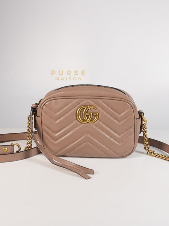 GG Marmont Mini Camera Bag in Dusty Rose Matellase & Gold Hardware