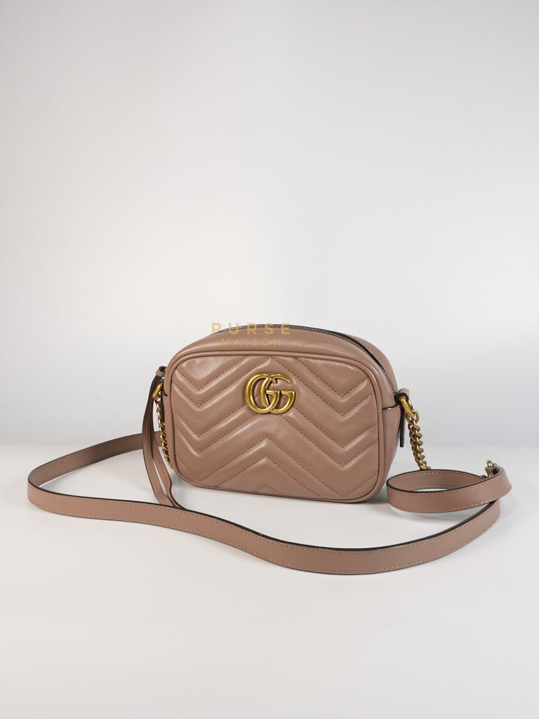 GG Marmont Mini Camera Bag in Dusty Rose Matellase & Gold Hardware