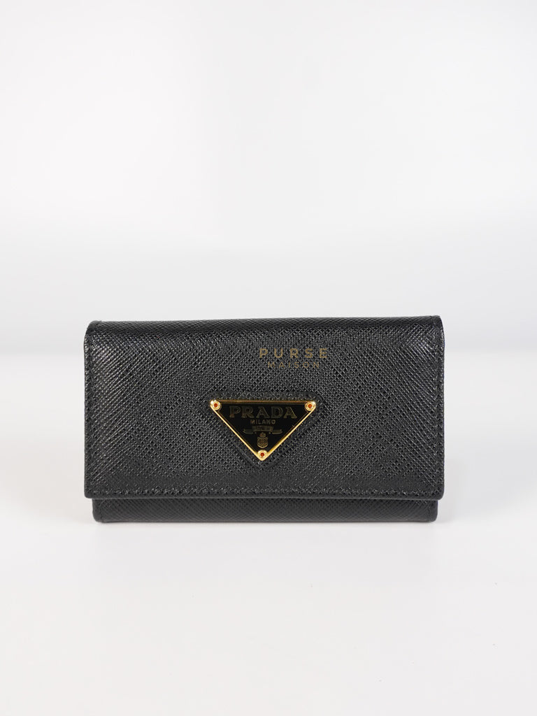 Key Holder in Black Saffiano Leather Gold Hardware | Purse Maison Luxury Bags Shop