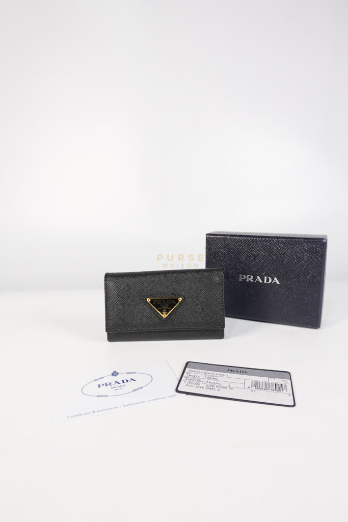 Key Holder in Black Saffiano Leather Gold Hardware | Purse Maison Luxury Bags Shop