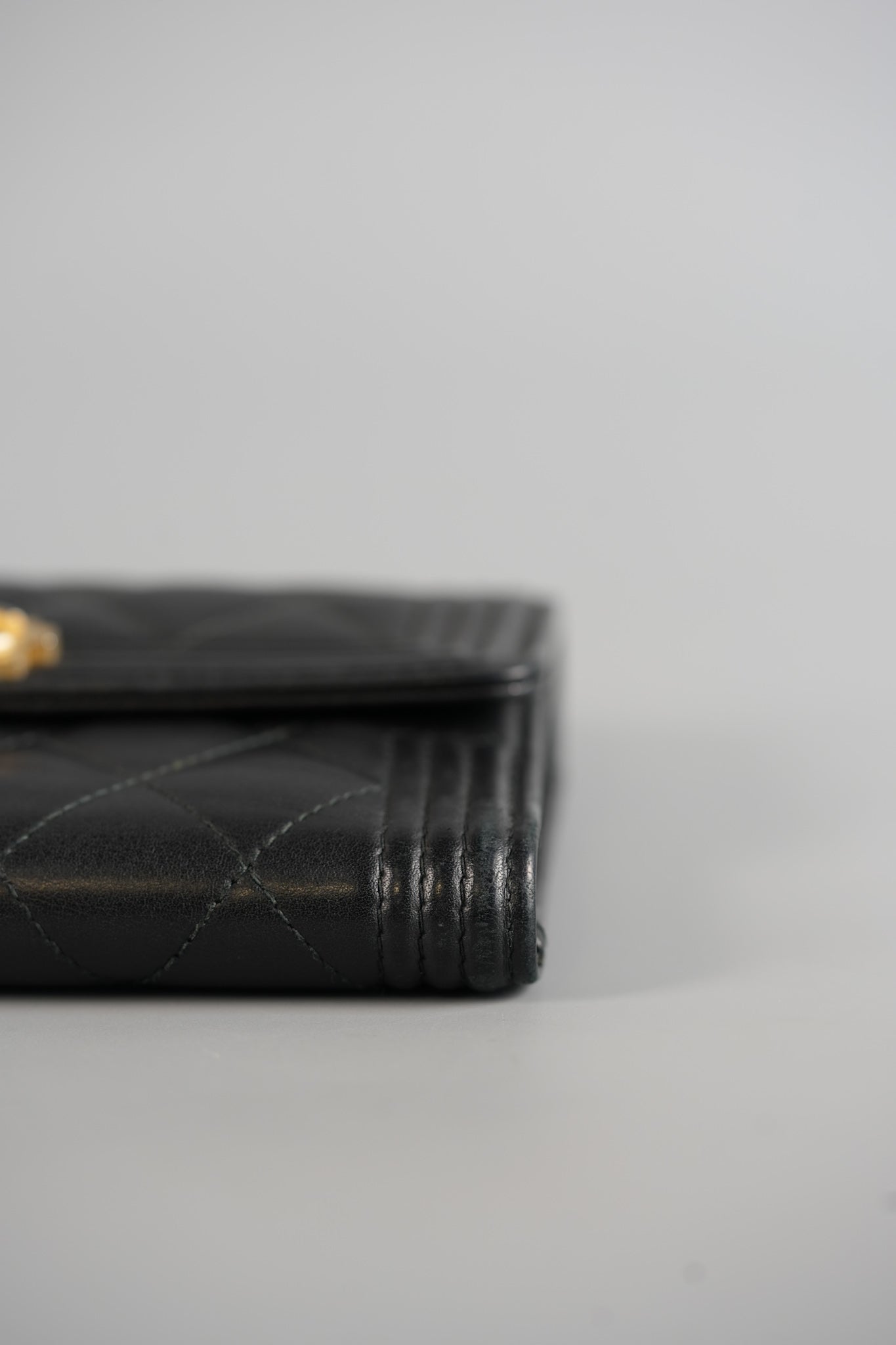 Boy Tri-fold Wallet in Black Quilted Lambskin Leather & Aged Gold Hardware Series 24