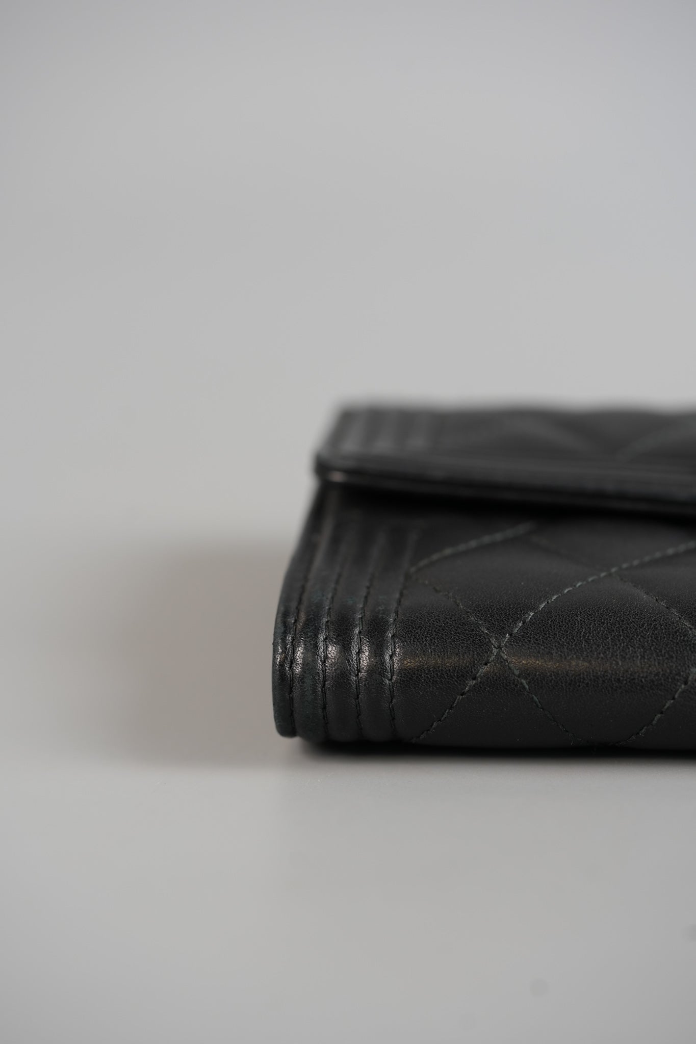 Boy Tri-fold Wallet in Black Quilted Lambskin Leather & Aged Gold Hardware Series 24