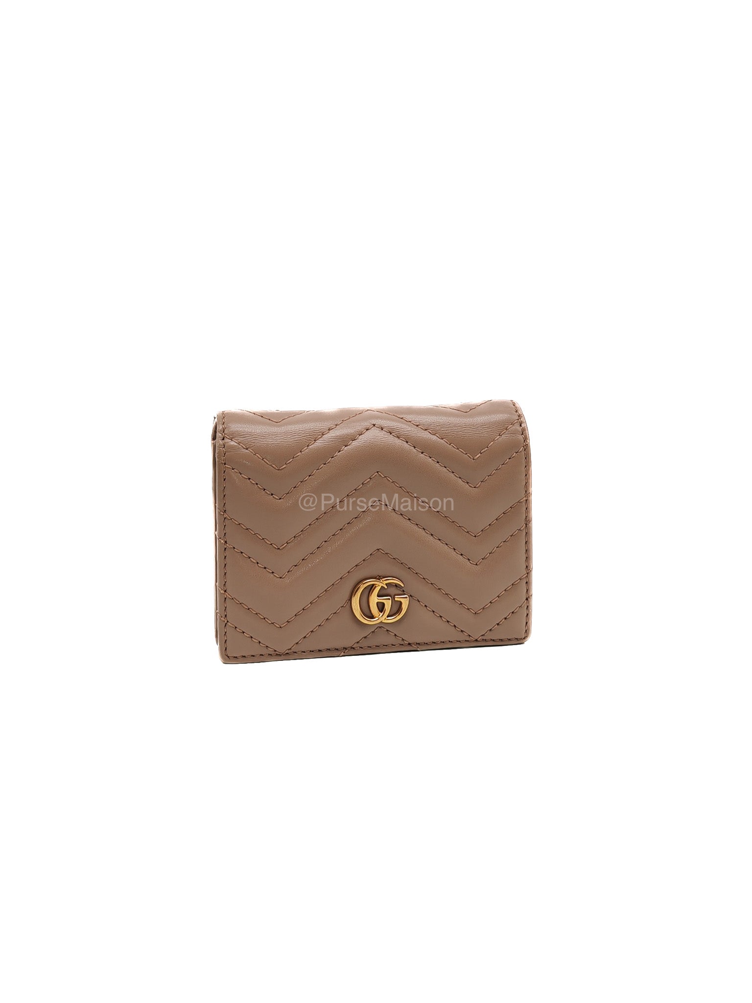 Gucci GG Marmont Card Case Wallet in Dusty Rose Chevron Matelasse Leather