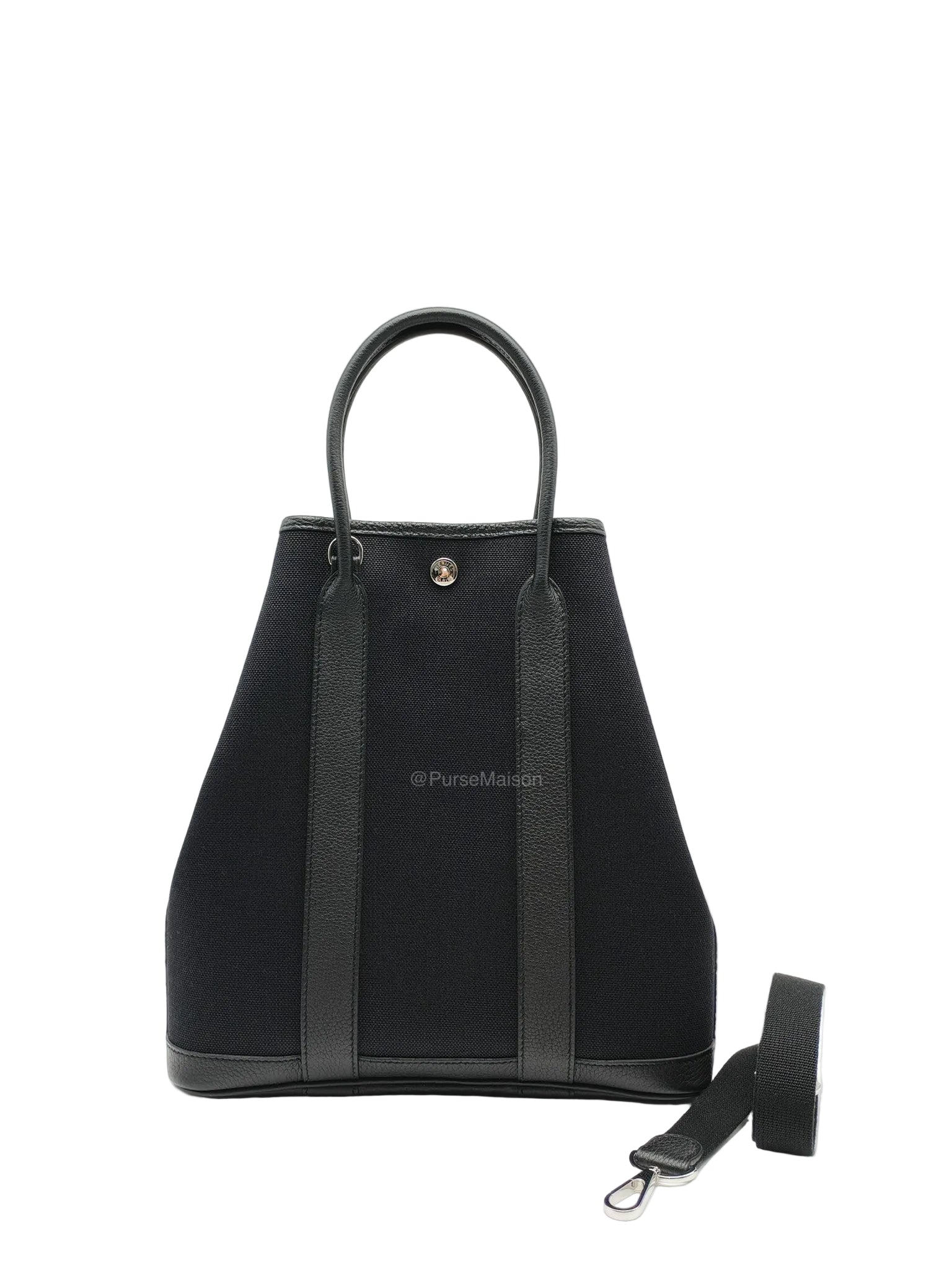 Hermes Garden File 28 Tote Bag in Black Negonda Trim Leather & Canvas Palladium Hardware Stamp U(2022)