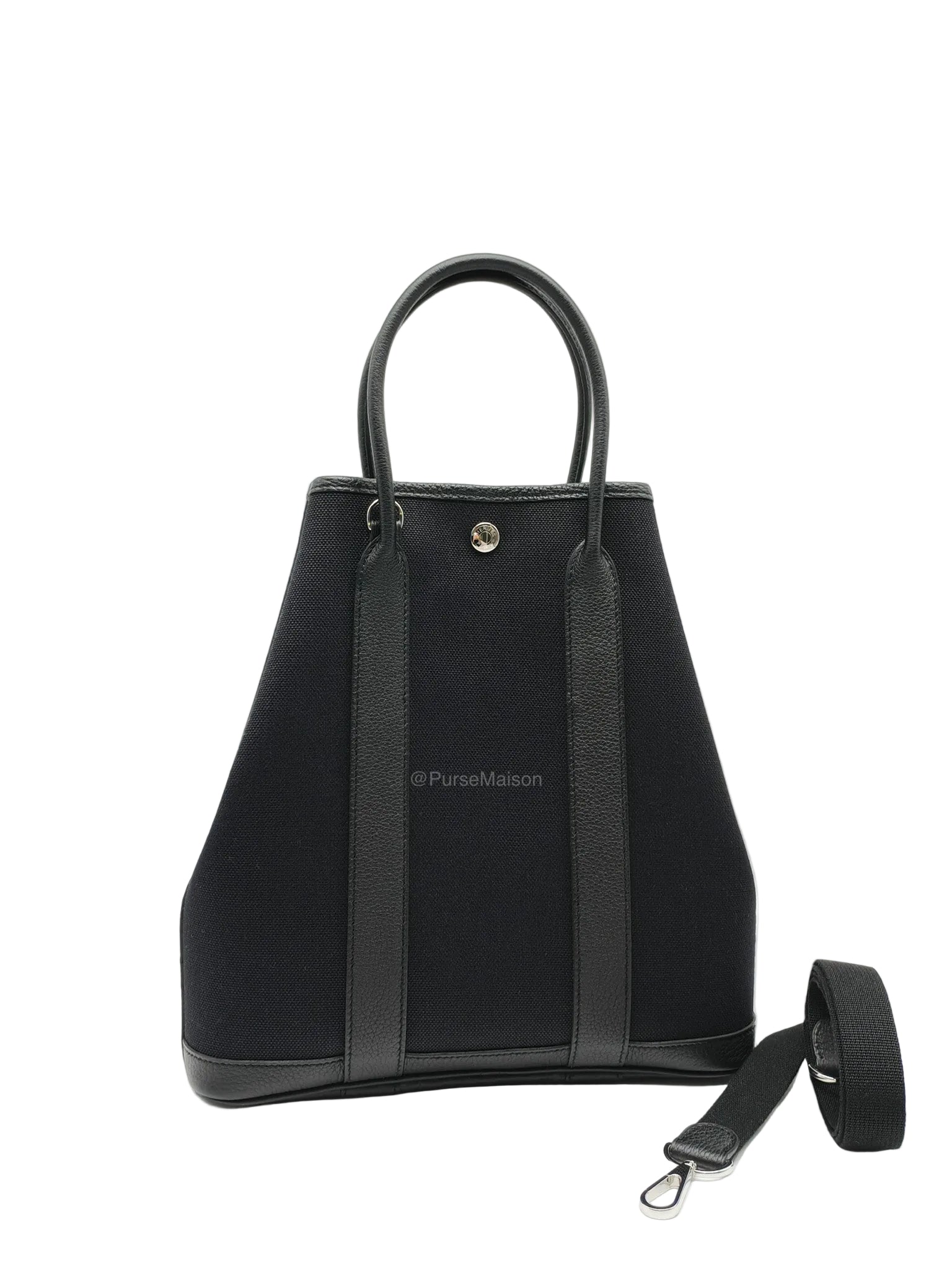 Hermes Garden File 28 Tote Bag in Black Negonda Trim Leather & Canvas Palladium Hardware Stamp U(2022)