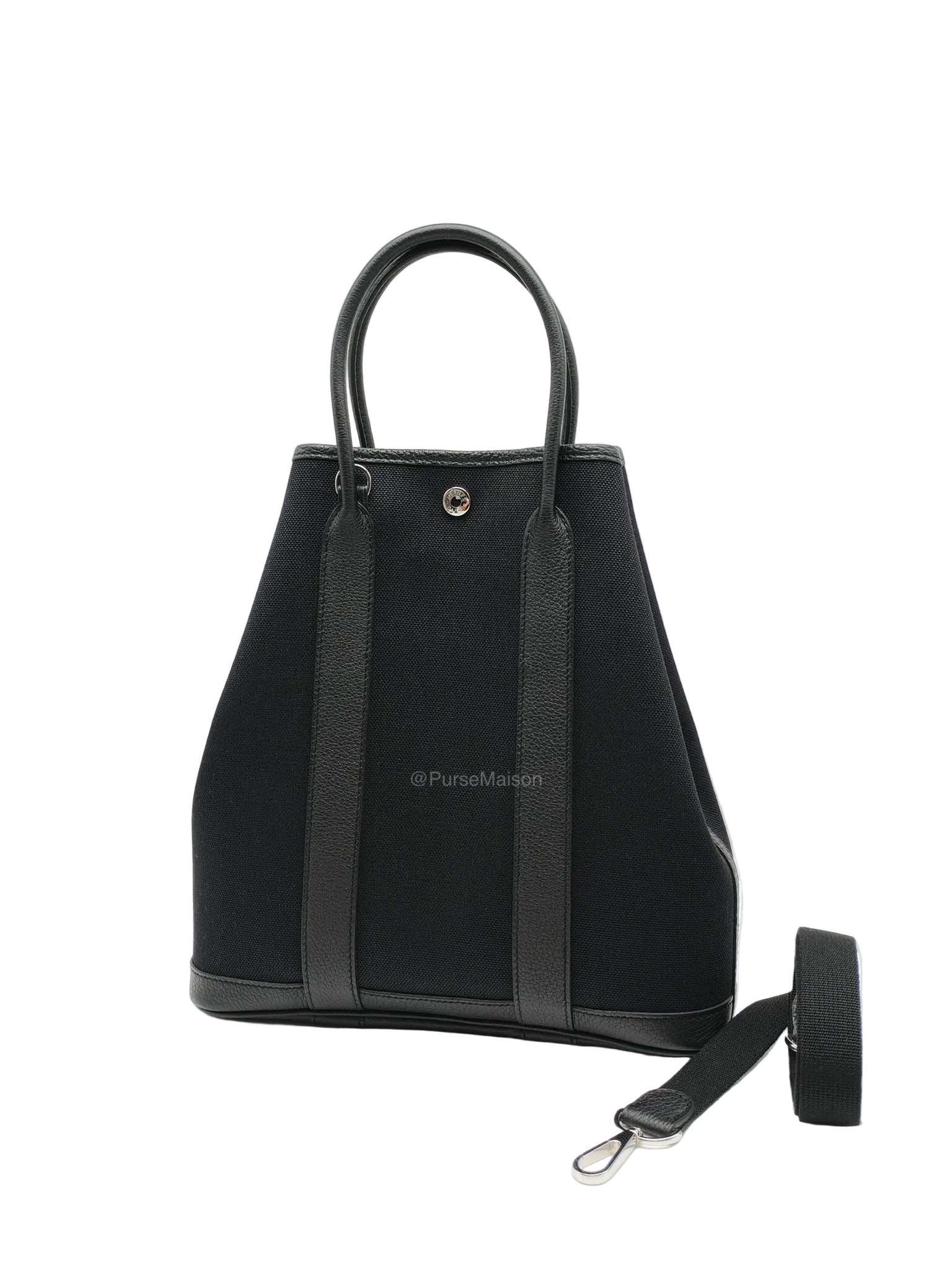 Hermes Garden File 28 Tote Bag in Black Negonda Trim Leather & Canvas Palladium Hardware Stamp U(2022)