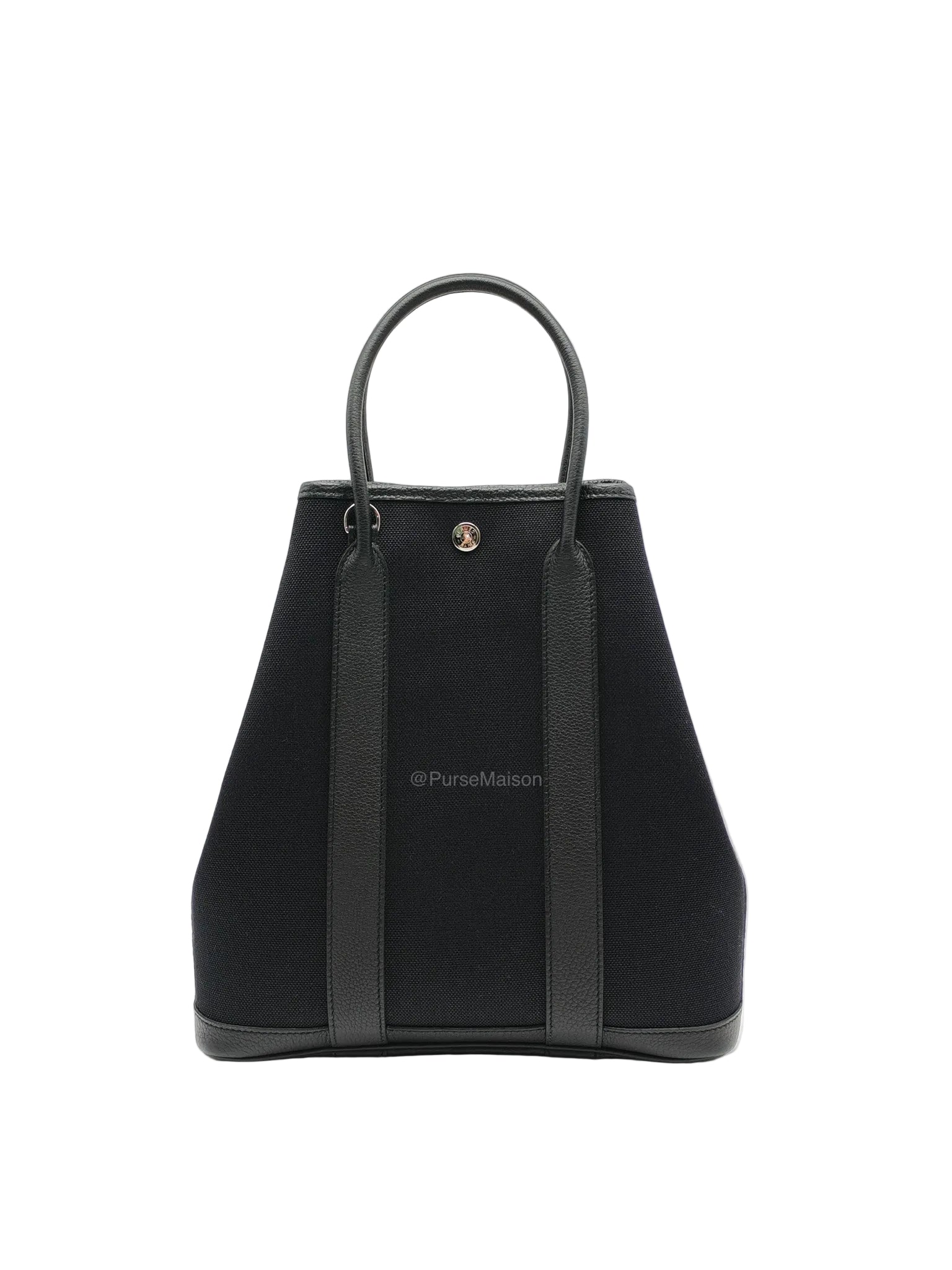 Hermes Garden File 28 Tote Bag in Black Negonda Trim Leather & Canvas Palladium Hardware Stamp U(2022)