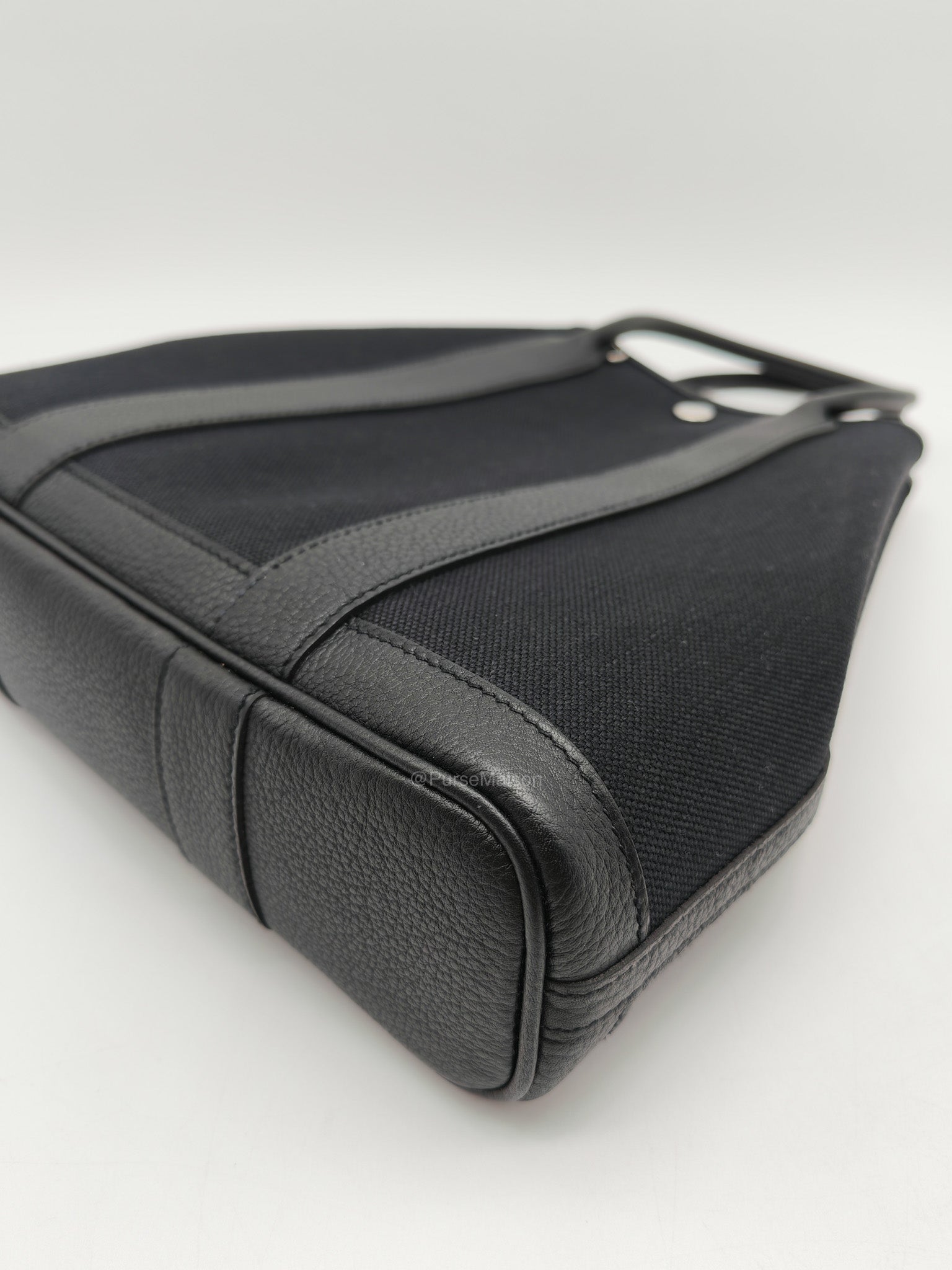 Hermes Garden File 28 Tote Bag in Black Negonda Trim Leather & Canvas Palladium Hardware Stamp U(2022)