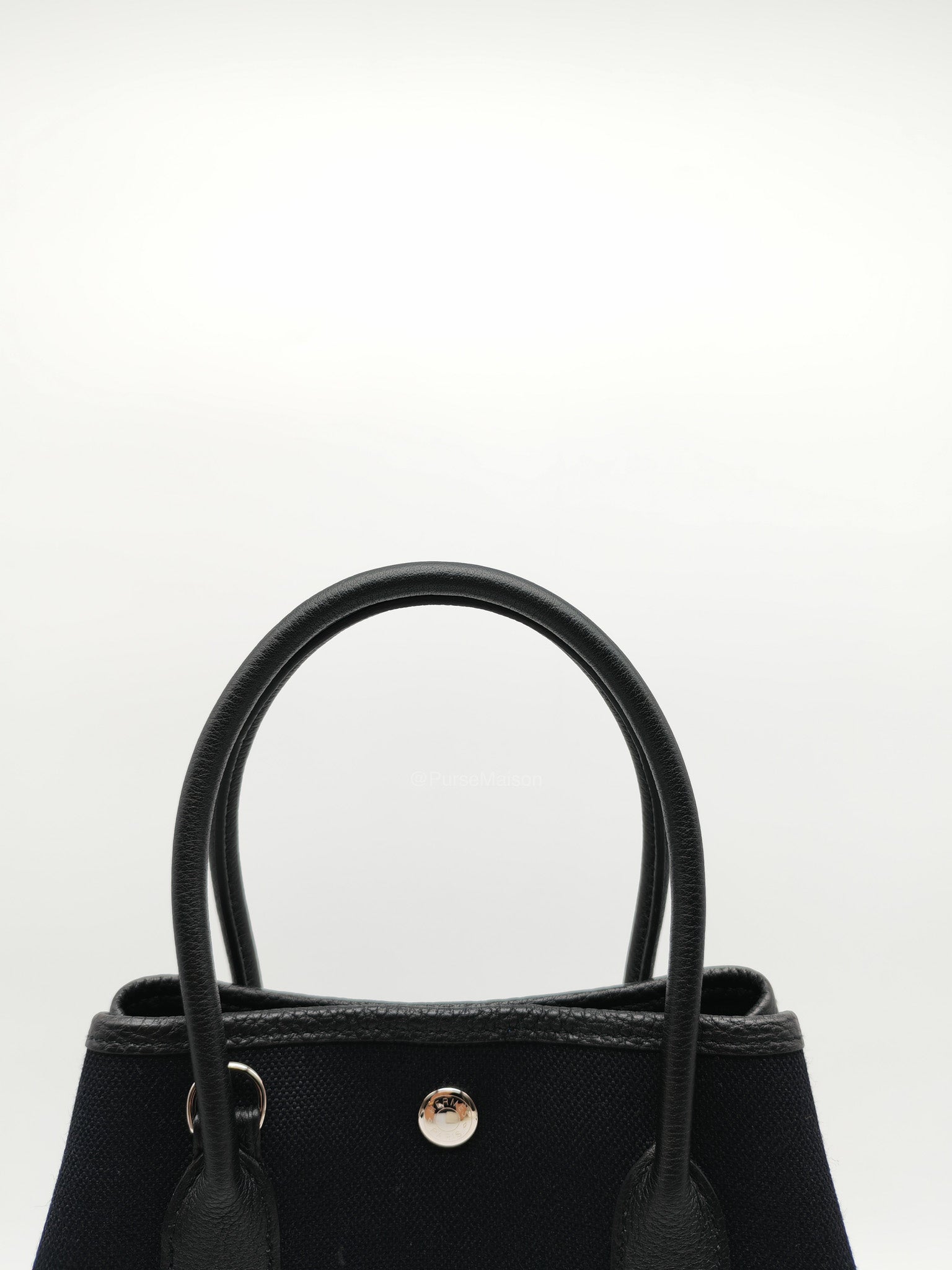 Hermes Garden File 28 Tote Bag in Black Negonda Trim Leather & Canvas Palladium Hardware Stamp U(2022)