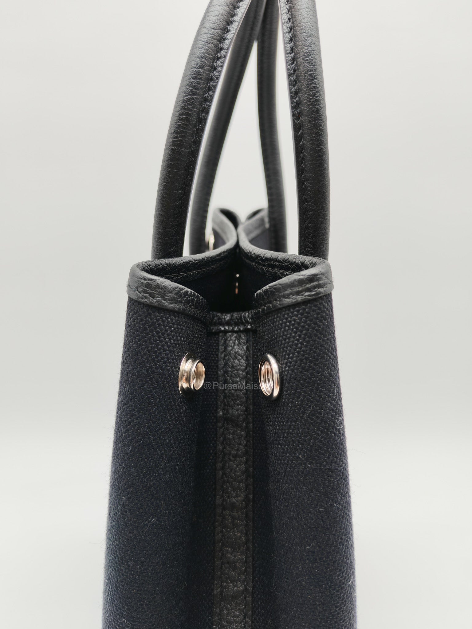 Hermes Garden File 28 Tote Bag in Black Negonda Trim Leather & Canvas Palladium Hardware Stamp U(2022)