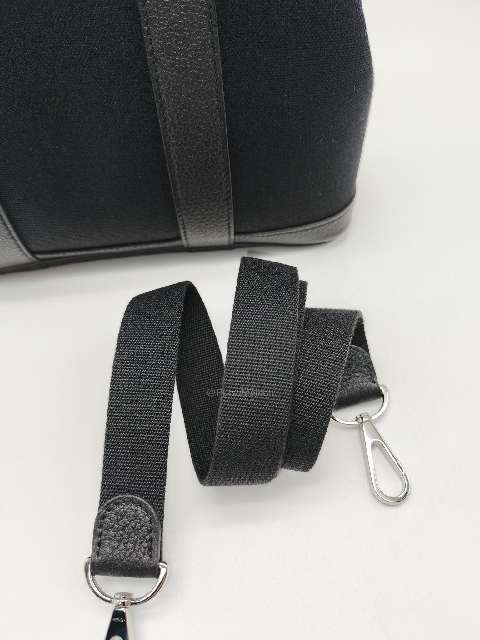 Hermes Garden File 28 Tote Bag in Black Negonda Trim Leather & Canvas Palladium Hardware Stamp U(2022)