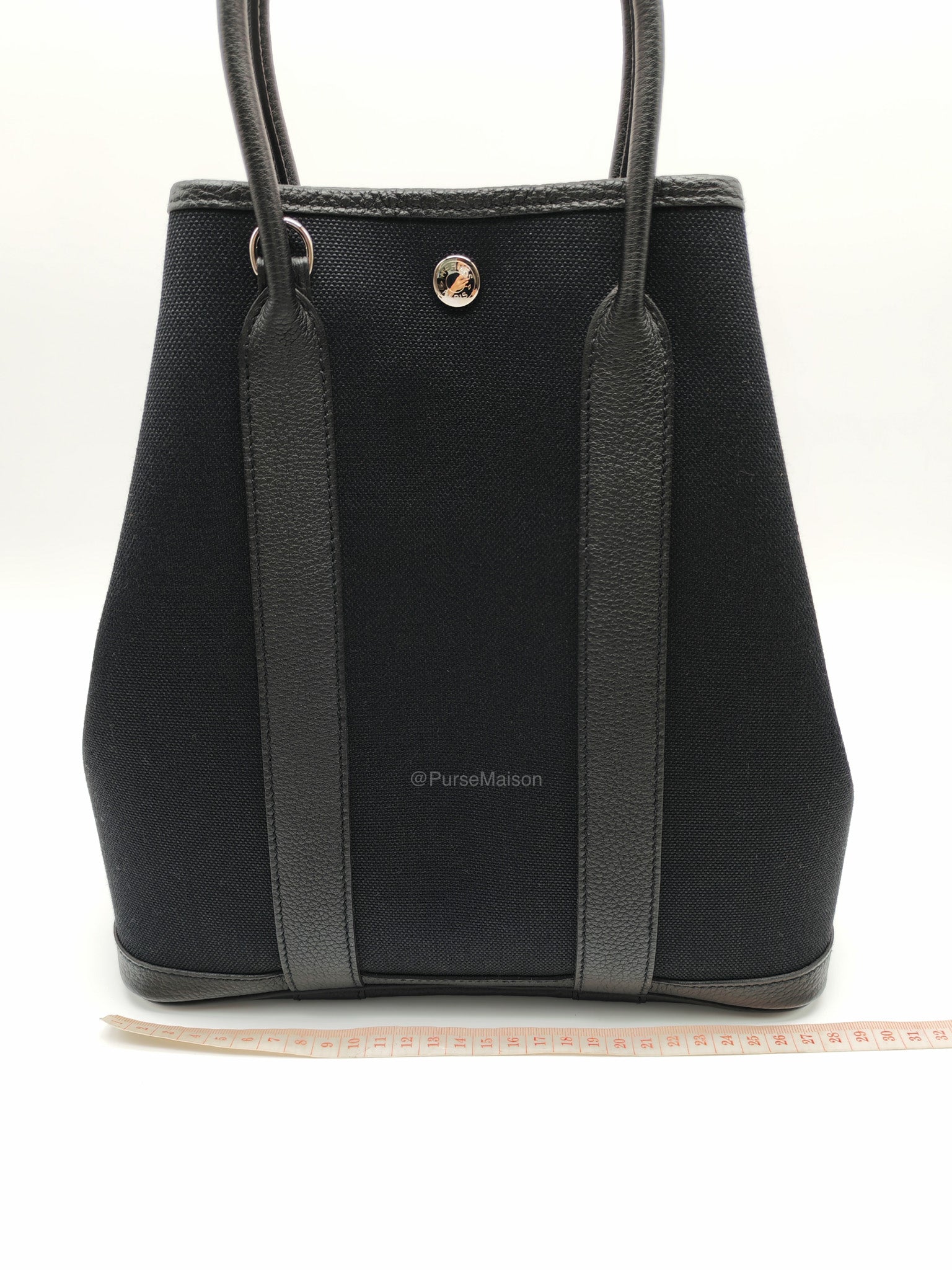 Hermes Garden File 28 Tote Bag in Black Negonda Trim Leather & Canvas Palladium Hardware Stamp U(2022)