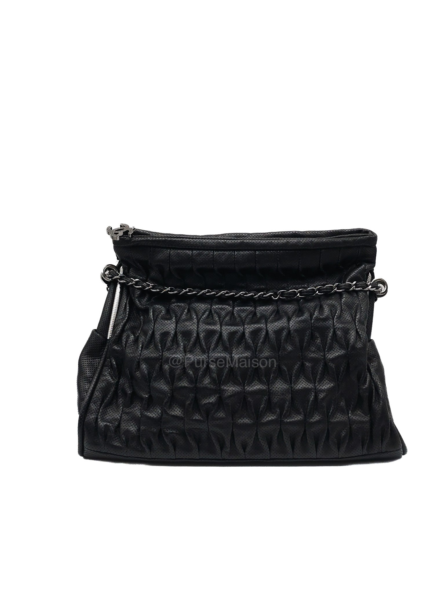 Chanel Perforated Ultimate Soft Hobo Bag in Black and Silver Hardware Series 12
