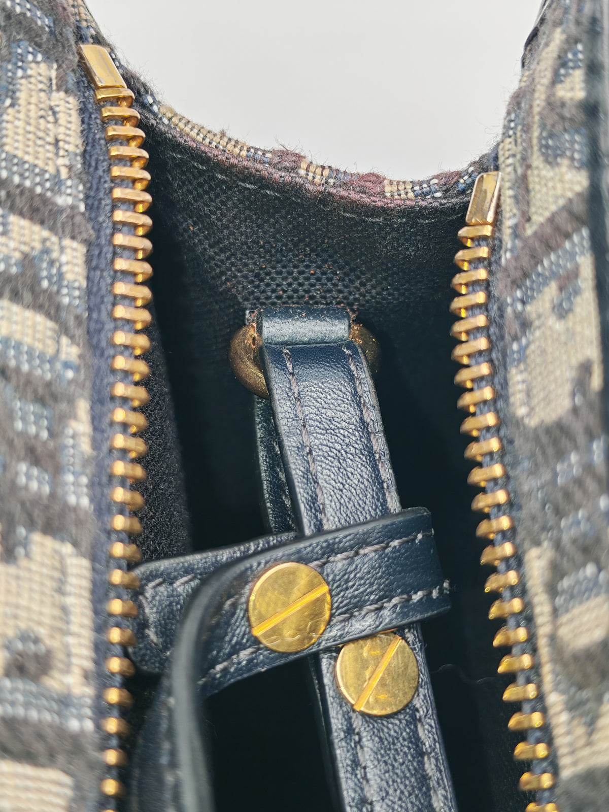 Christian Dior 30 Montaigne Dea Pouch in Blue Dior Oblique Jacquard Canvas and Gold Hardware