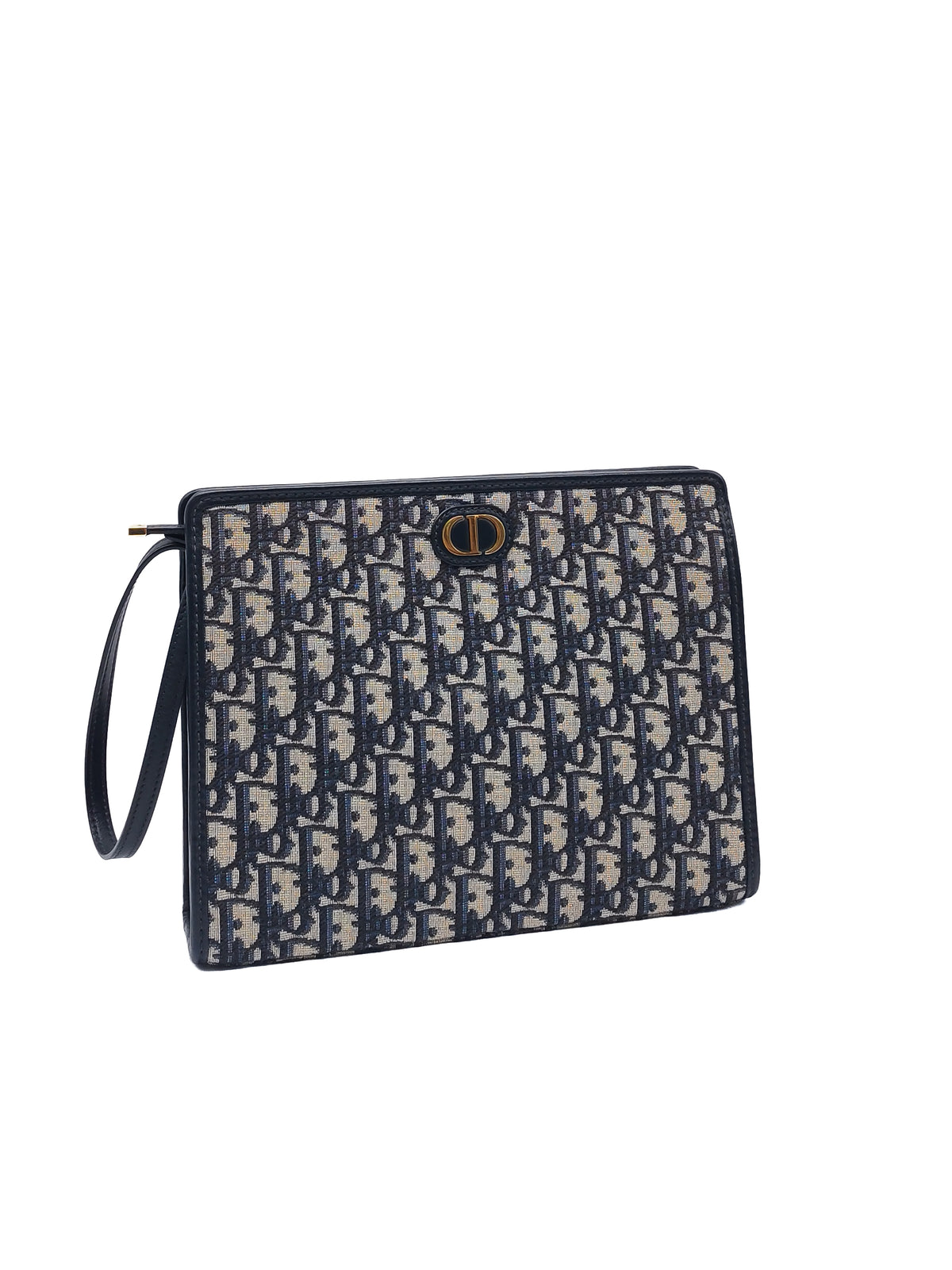 Christian Dior 30 Montaigne Dea Pouch in Blue Dior Oblique Jacquard Canvas and Gold Hardware