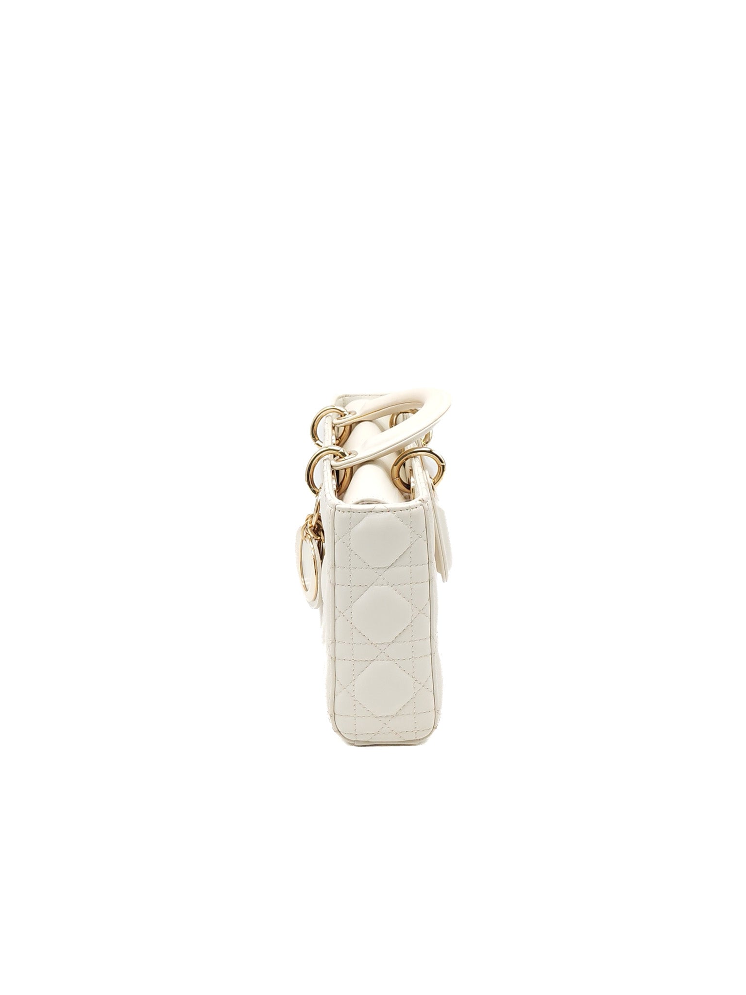 Christian Dior Lady D-Joy Medium in White Cannage Lambskin Leather Light Gold Hardware