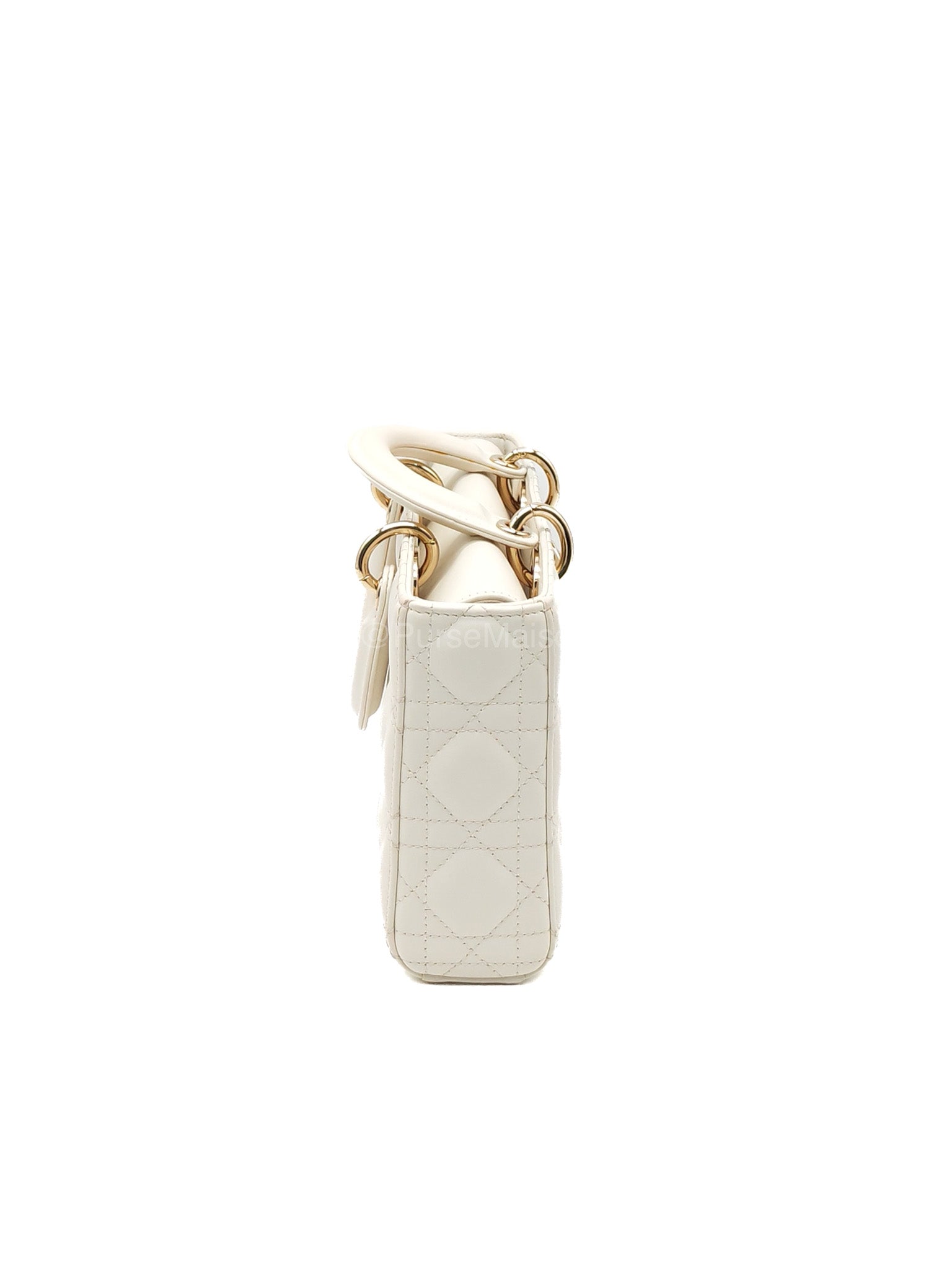 Christian Dior Lady D-Joy Medium in White Cannage Lambskin Leather Light Gold Hardware